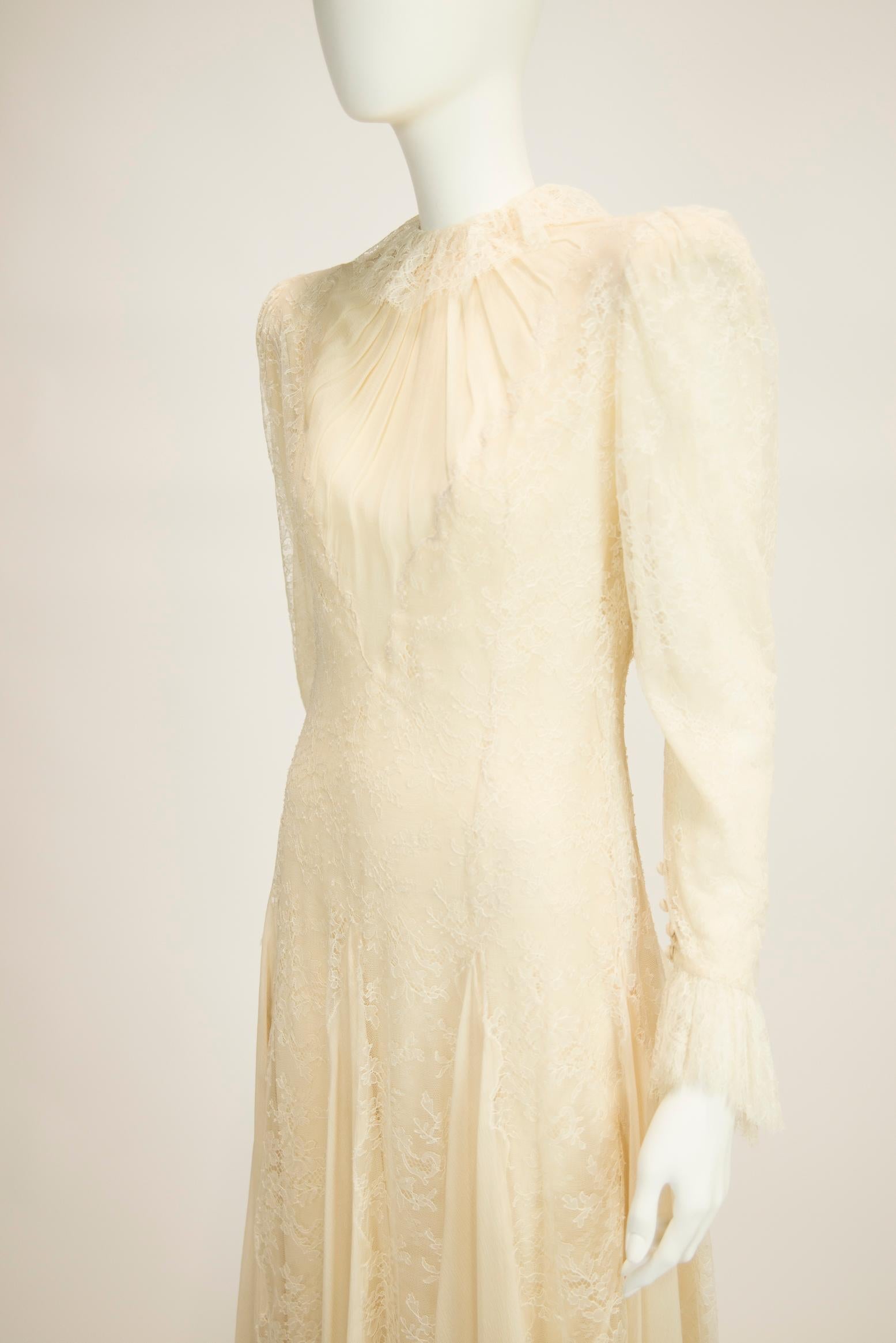 Exquisite Jean Louis Scherrer Couture Silk Chiffon & Lace-Trimmed Dress For Sale 2