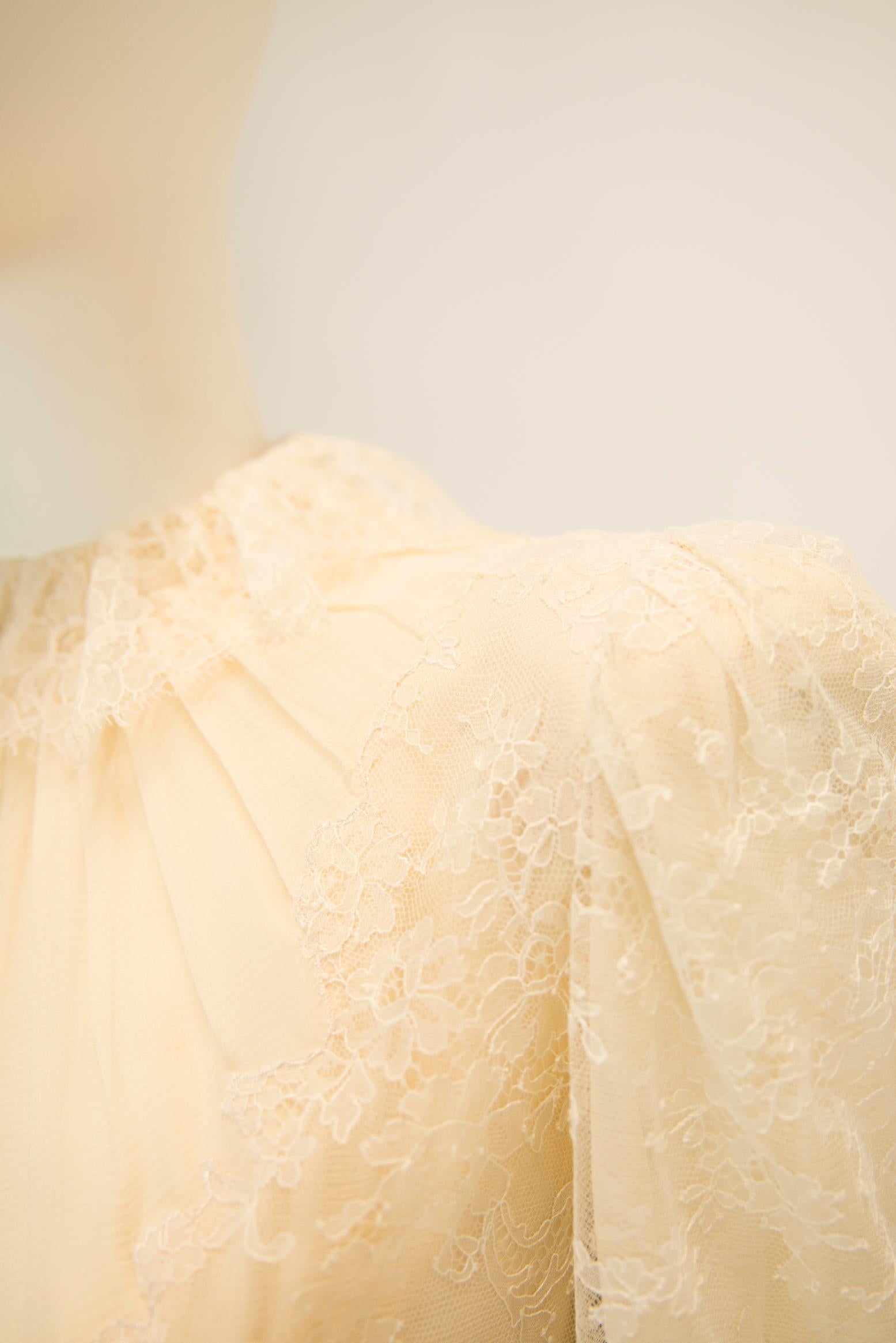 Exquisite Jean Louis Scherrer Couture Silk Chiffon & Lace-Trimmed Dress For Sale 3