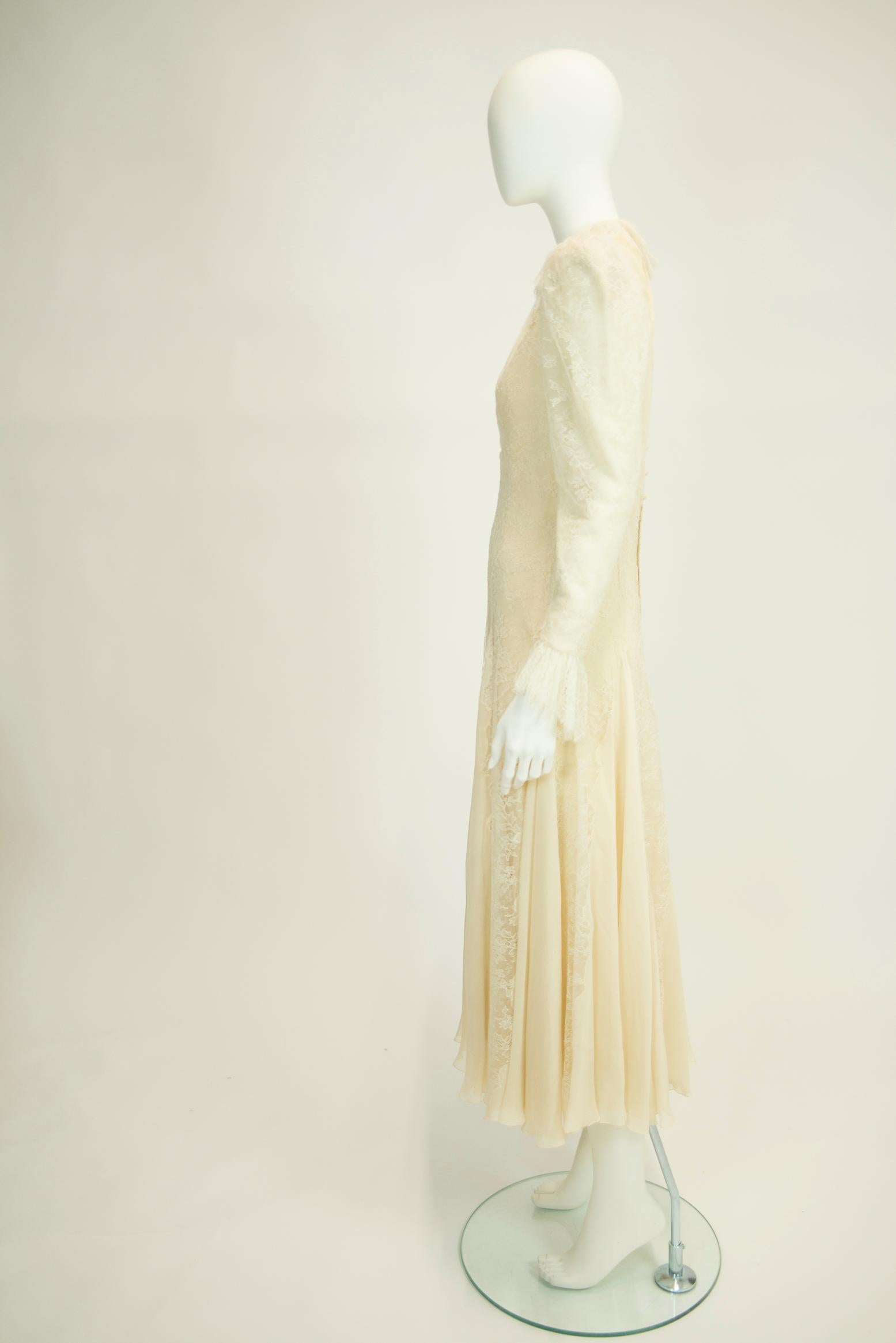 Exquisite Jean Louis Scherrer Couture Silk Chiffon & Lace-Trimmed Dress For Sale 4
