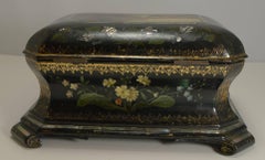 Exquisite Jennens & Bettridge Jewelry Box circa 1850, Girl and Dog Painting