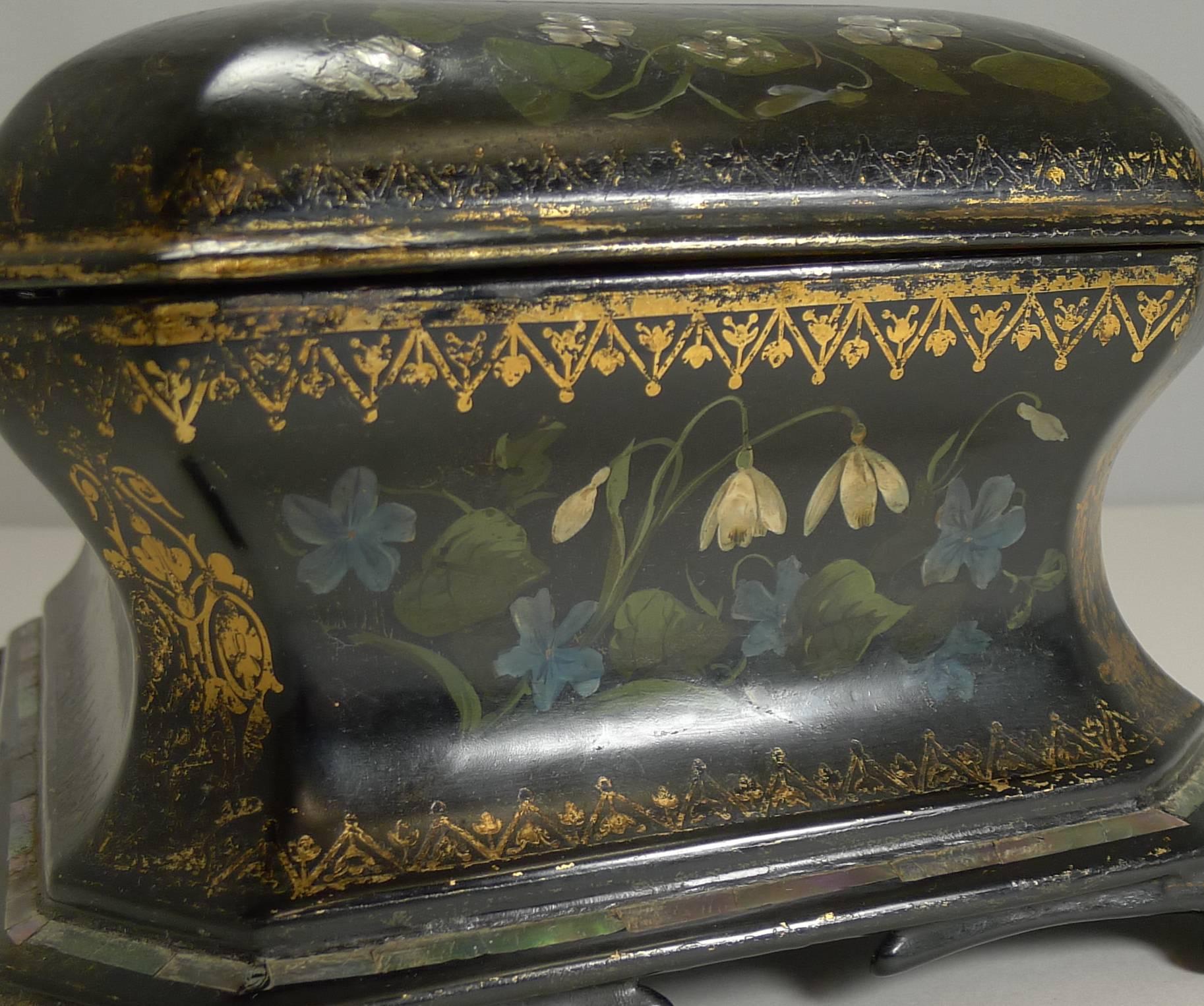 Late Victorian Exquisite Jennens & Bettridge Jewelry Box circa 1850, Girl and Dog Painting