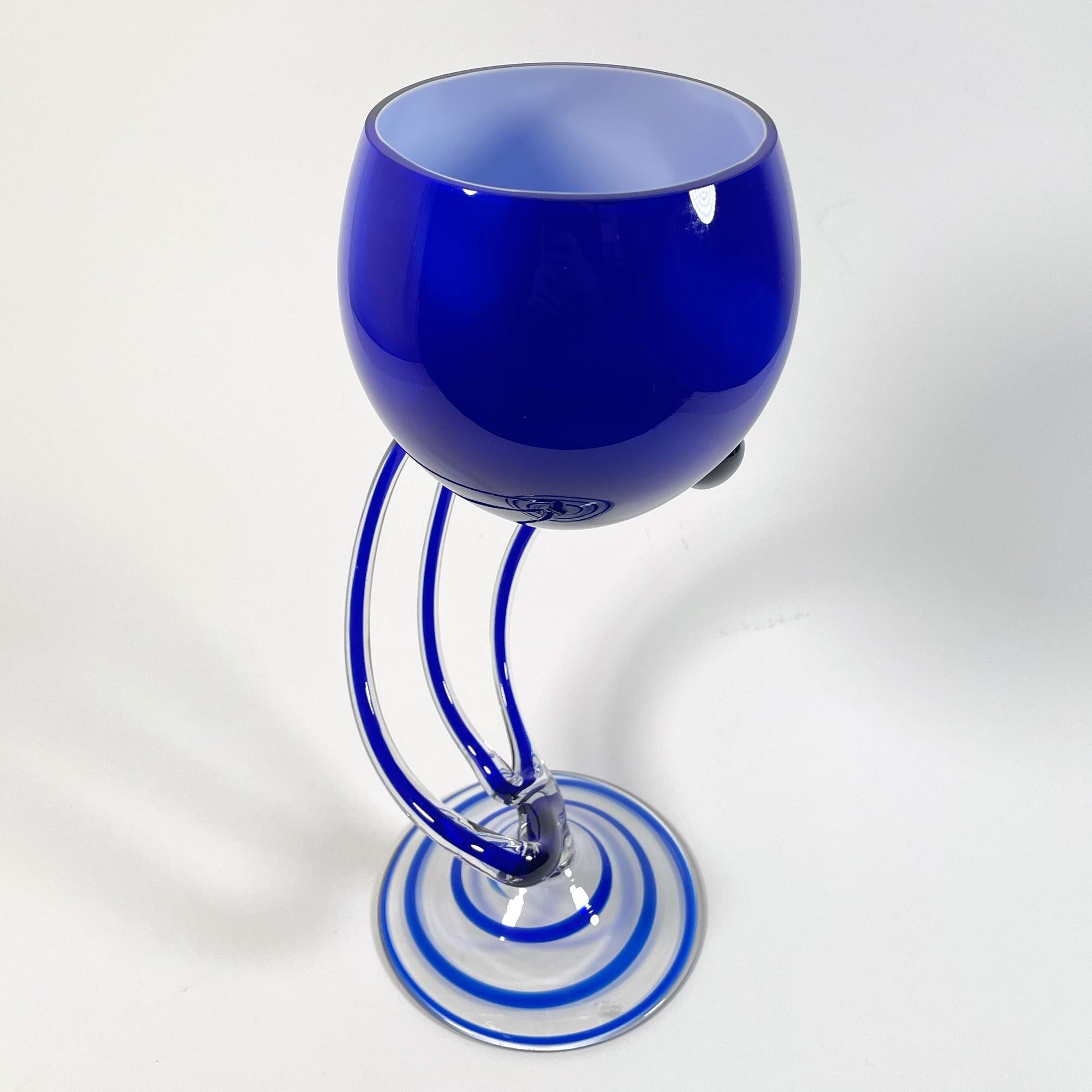 Late 20th Century Exquisite Jozefina Krosno Blue Stemmed Glasses - 1980s Vintage Charm For Sale