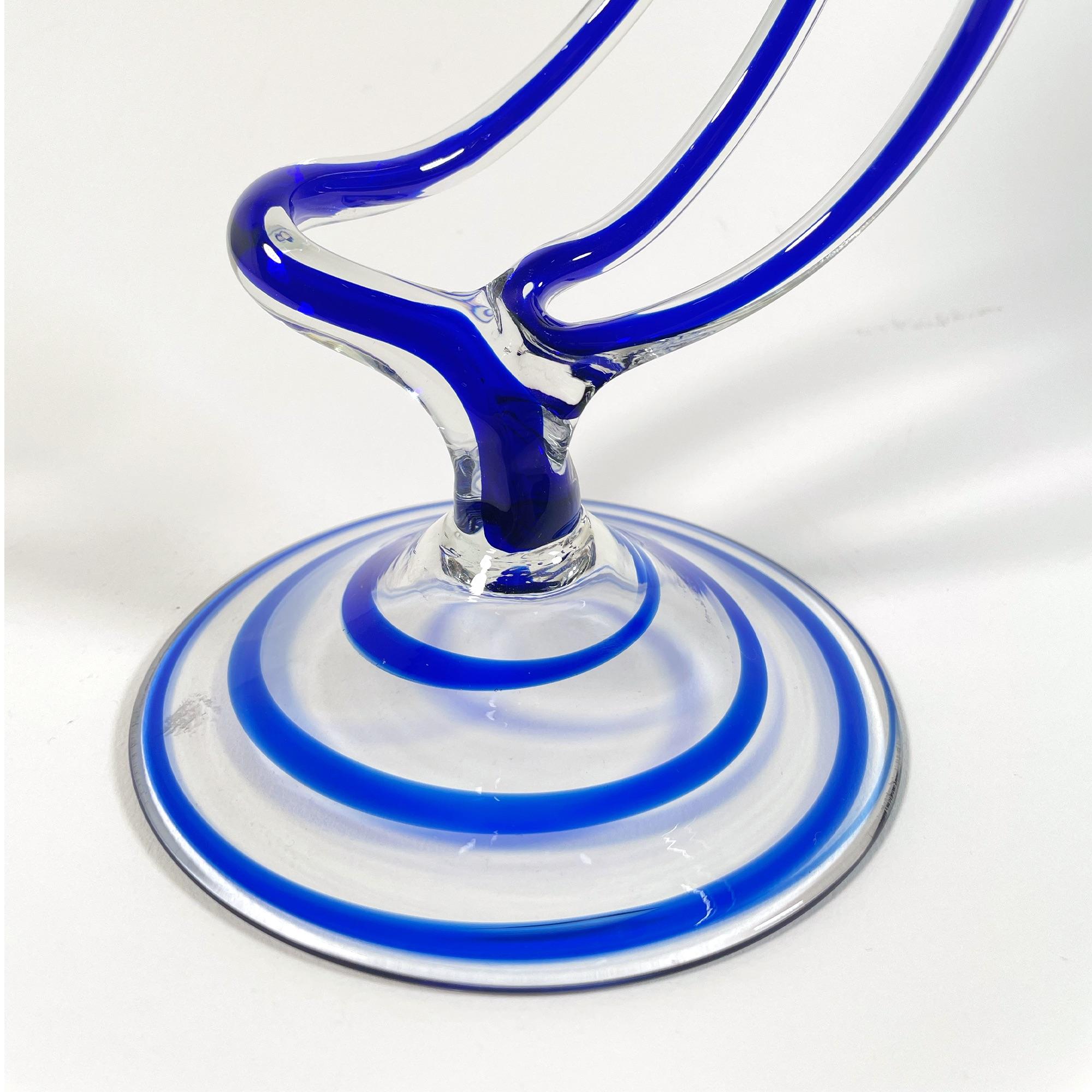Blown Glass Exquisite Jozefina Krosno Blue Stemmed Glasses - 1980s Vintage Charm For Sale