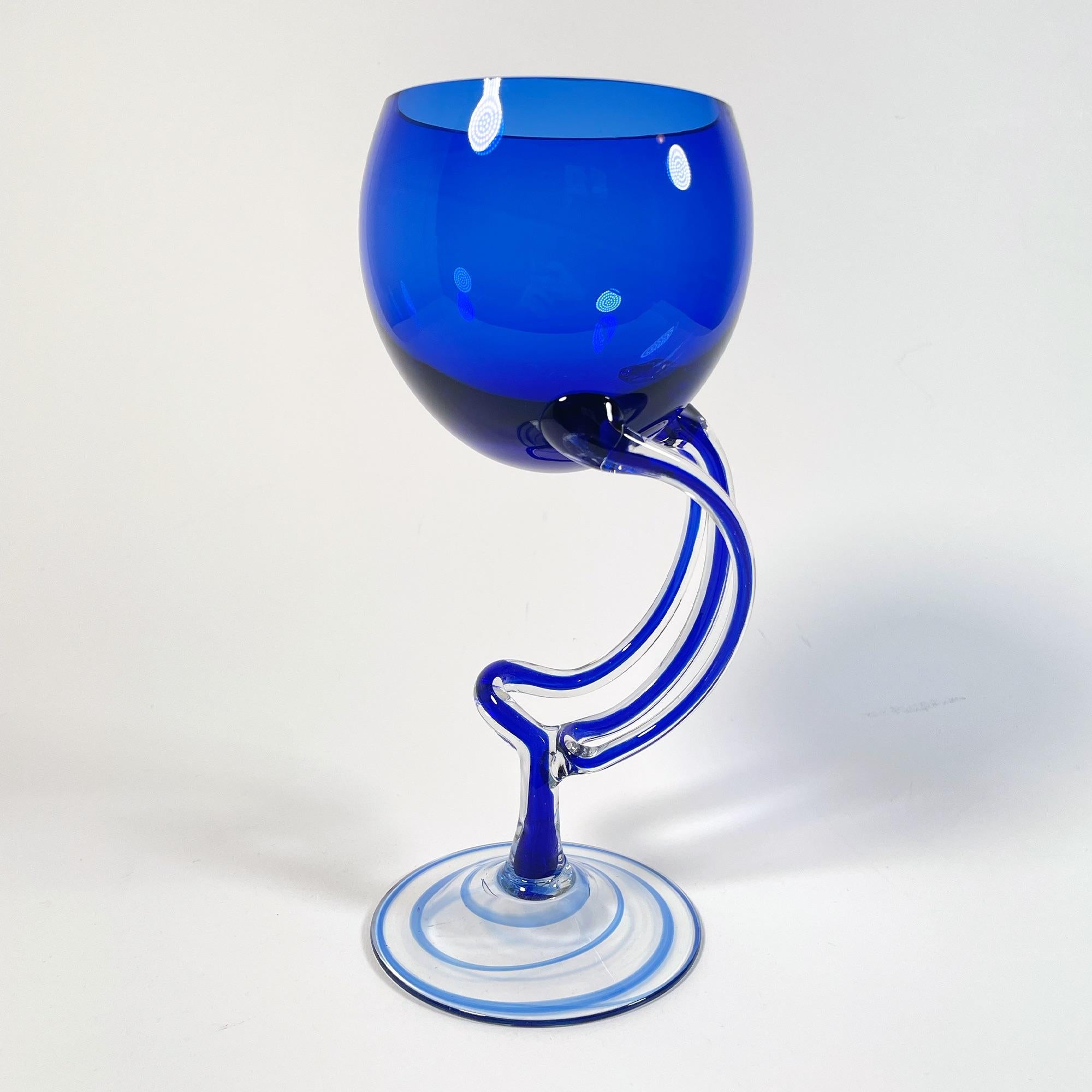 Exquisite Jozefina Krosno Blue Stemmed Glasses - 1980s Vintage Charm For Sale 1