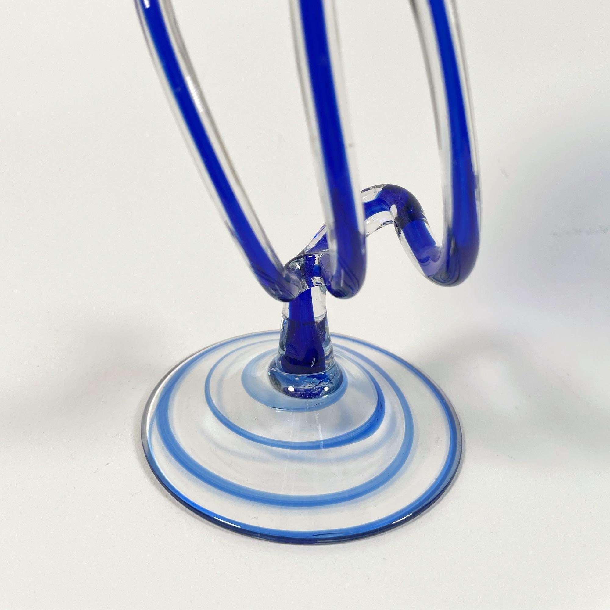 Exquisite Jozefina Krosno Blue Stemmed Glasses - 1980s Vintage Charm For Sale 3