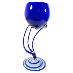 Magnifiques verres à tige bleu Jozefina Krosno, breloques vintage des années 1980