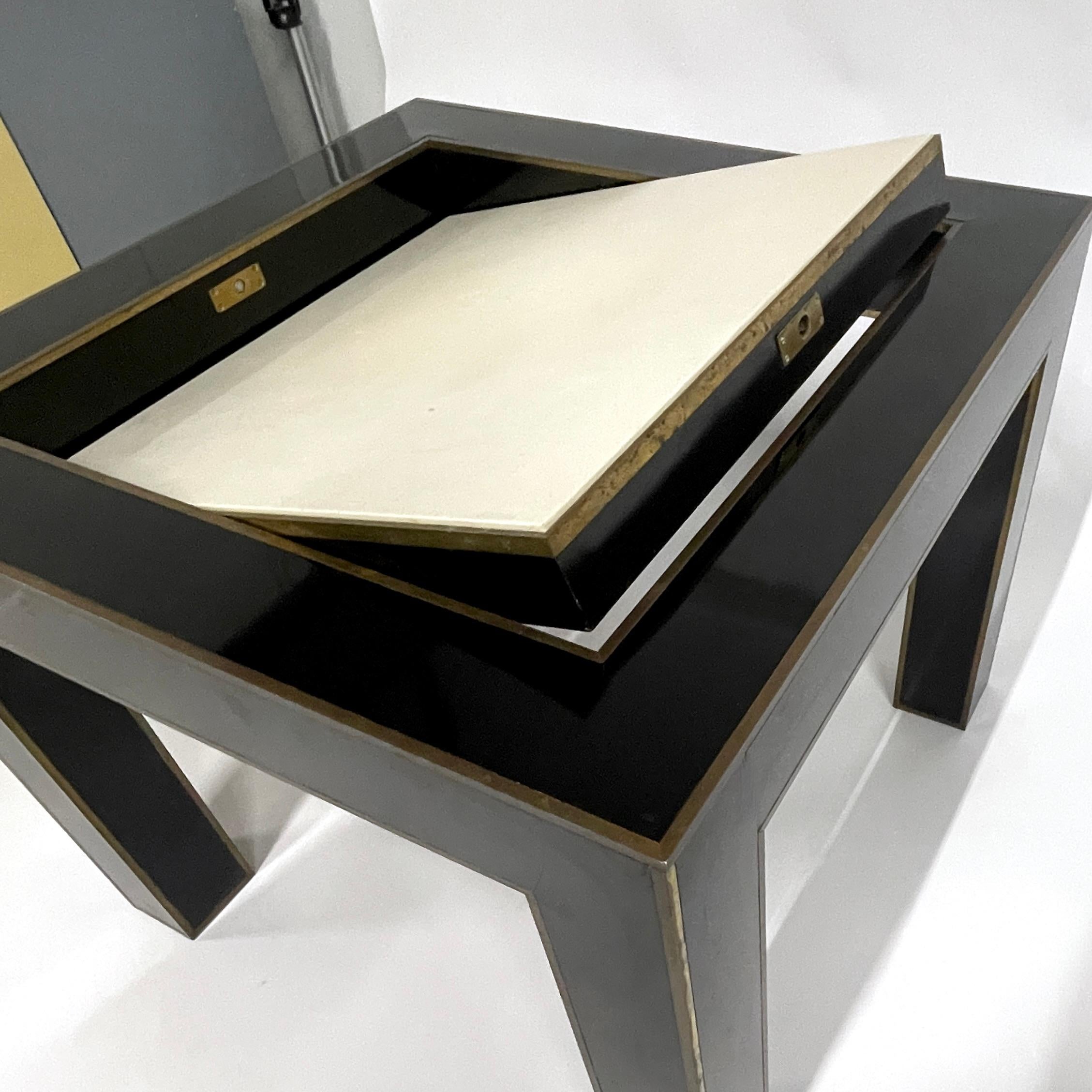 Exquisite Karl Springer Flip Top Parsons Game Table w Leather, Lacquer & Brass 10