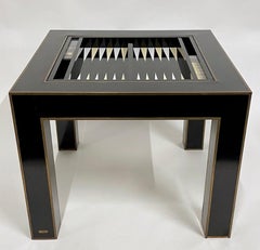 Exquisite Karl Springer Flip Top Parsons Game Table w Leather, Lacquer & Brass