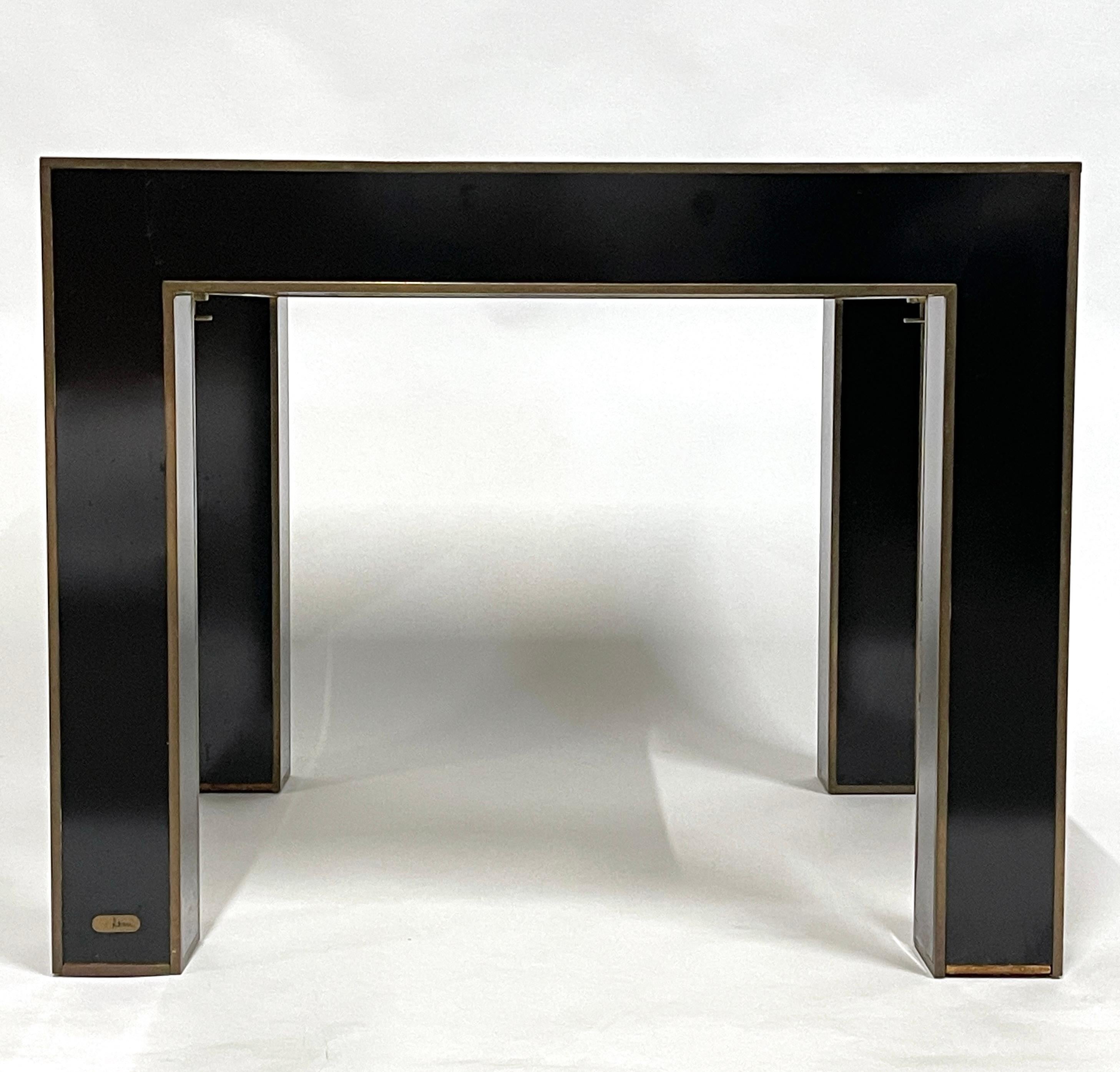 20th Century Exquisite Karl Springer Flip Top Parsons Game Table w Leather, Lacquer & Brass