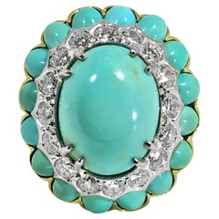 Exquisite La Triomphe 18k Gold, Turquoise and Diamond Cocktail Ring