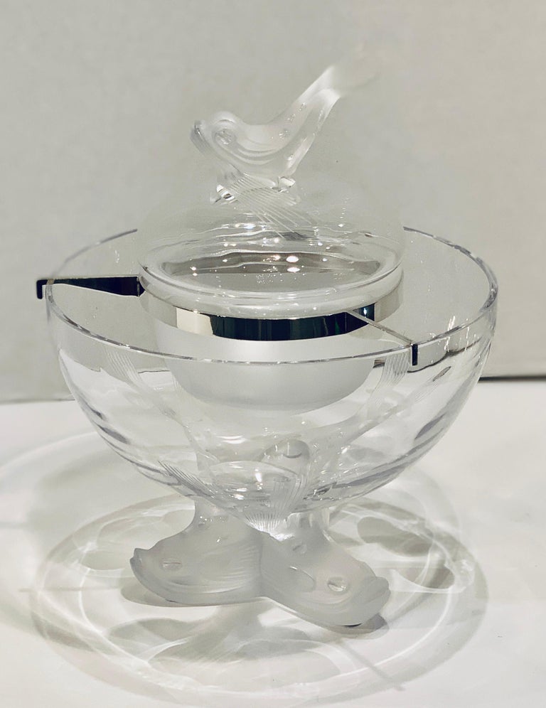 Exquisite Lalique France Crystal Caviar Serving Dish in Igor Dolphin