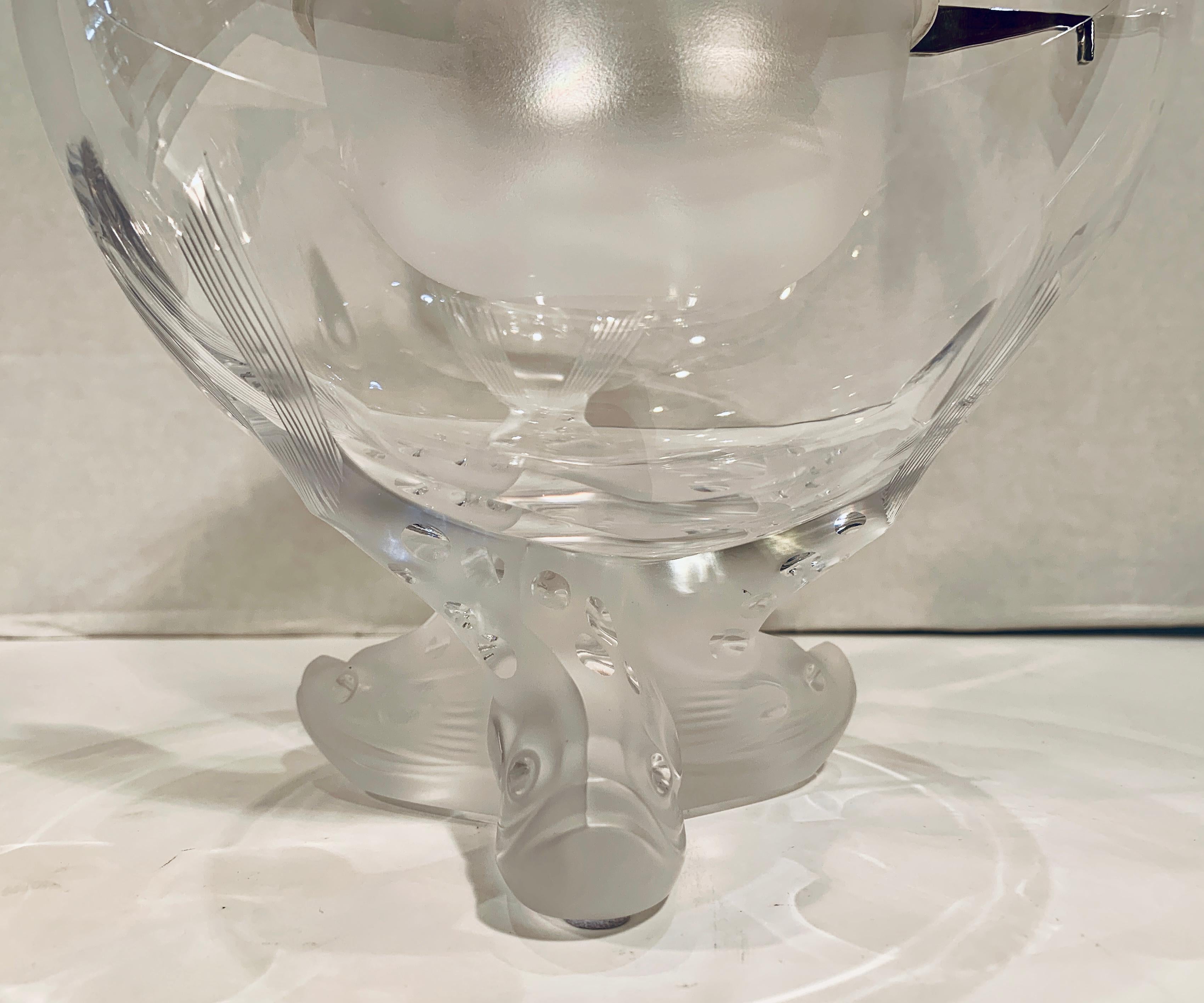 French Exquisite Lalique France Crystal Caviar Serving Dish in Igor Dolphin Pattern