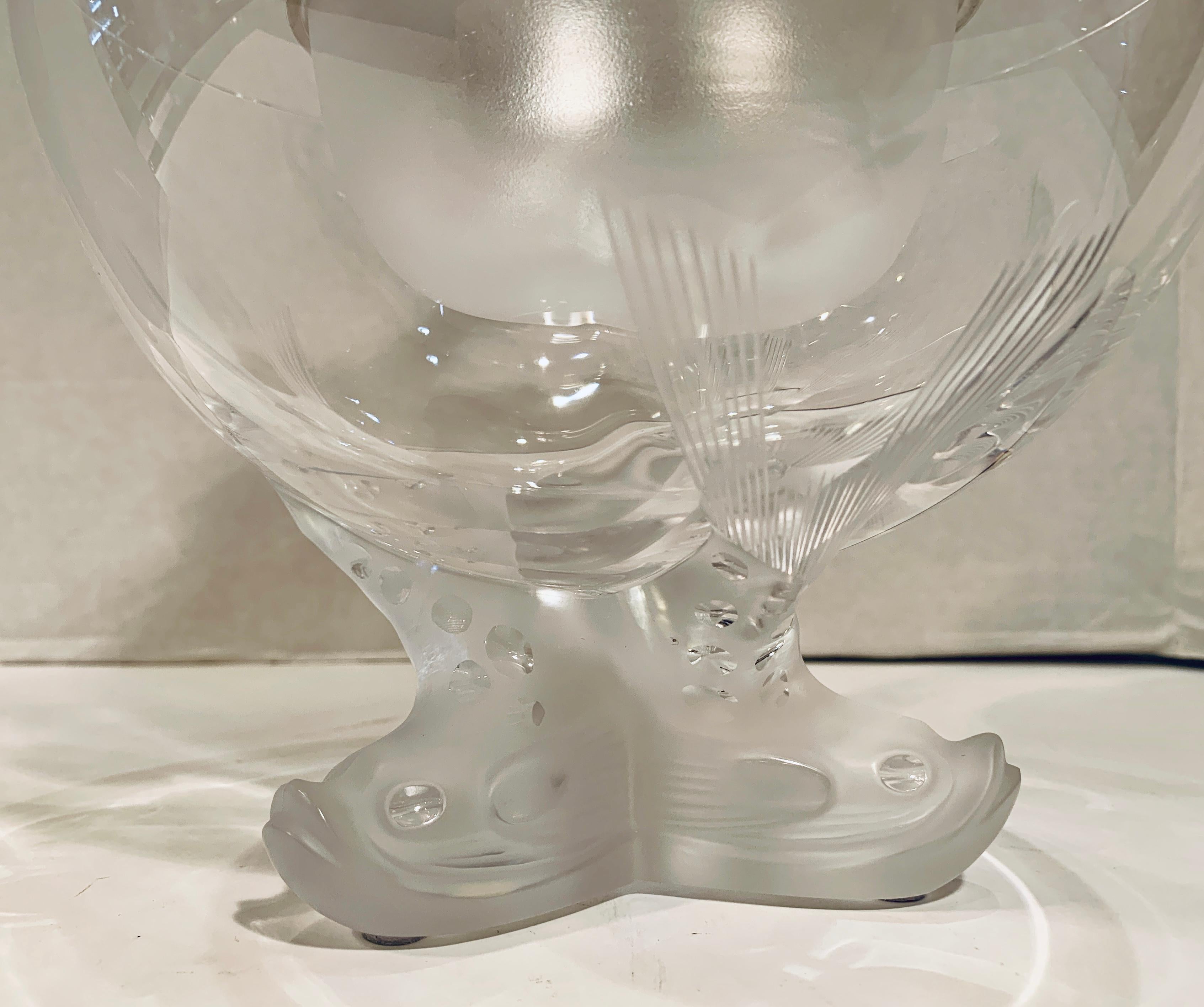 Hand-Crafted Exquisite Lalique France Crystal Caviar Serving Dish in Igor Dolphin Pattern