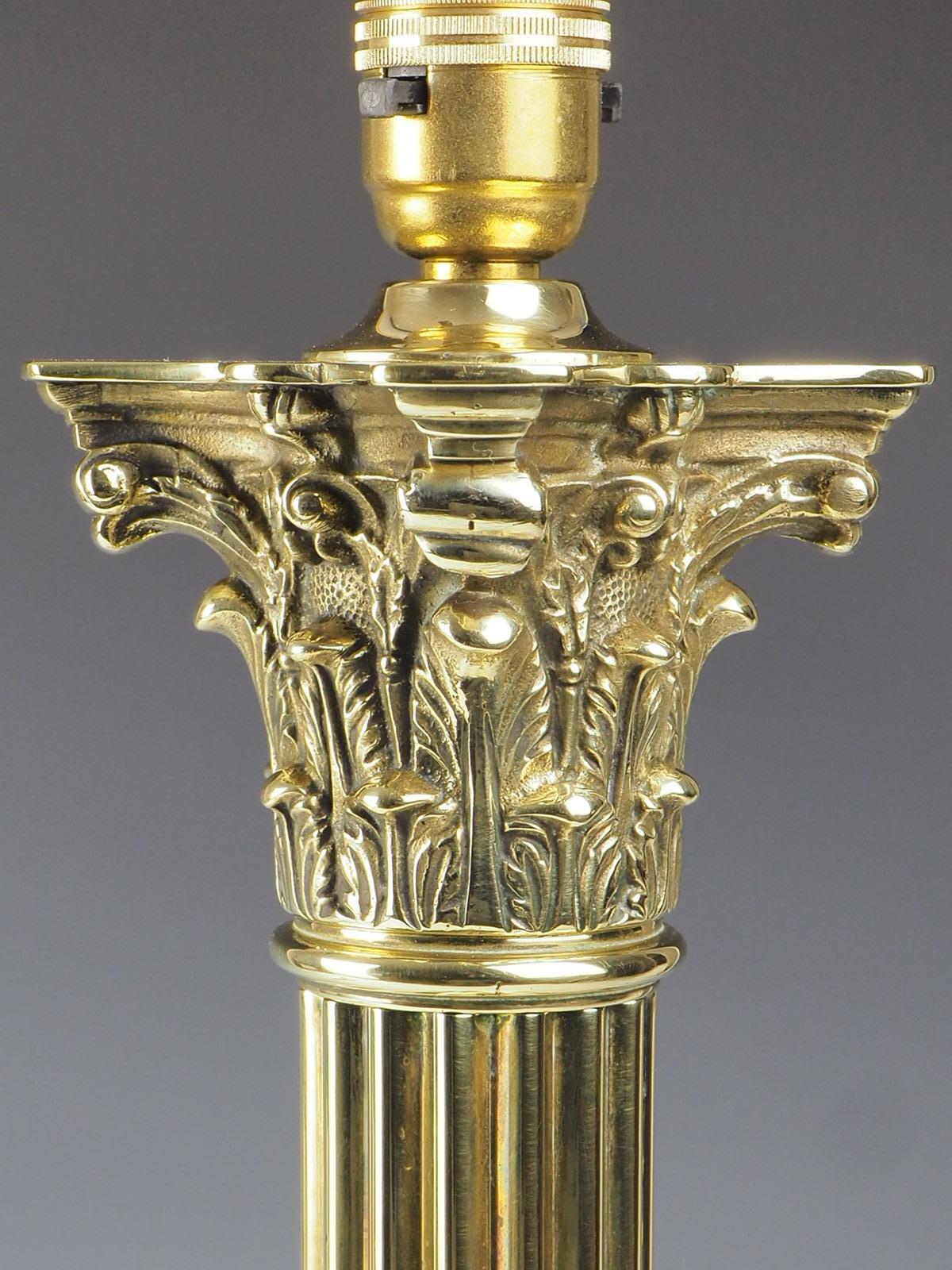 Exquisite Large Brass Corinthian Antique Table Lamp For Sale 5