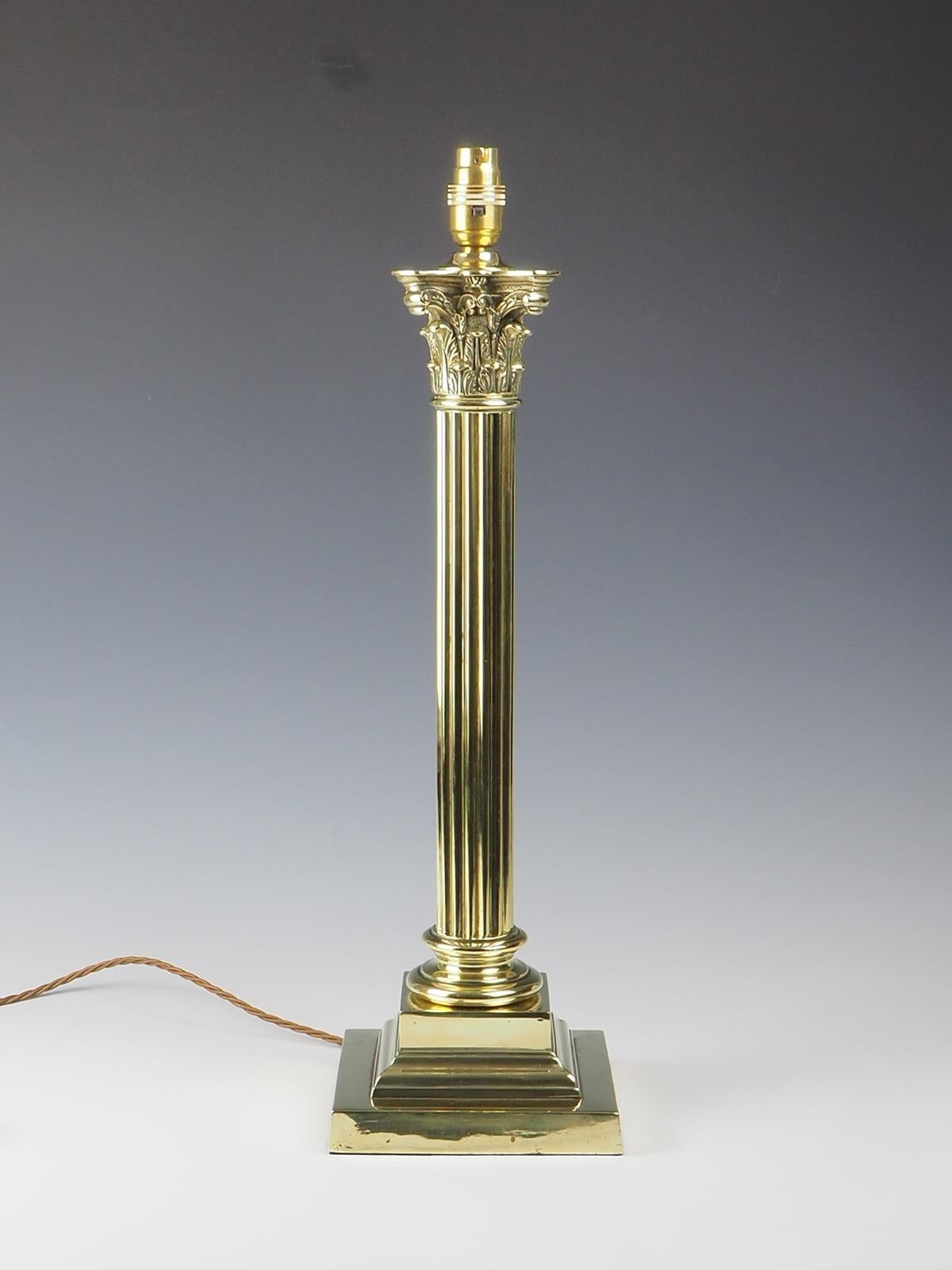 British Exquisite Large Brass Corinthian Antique Table Lamp For Sale
