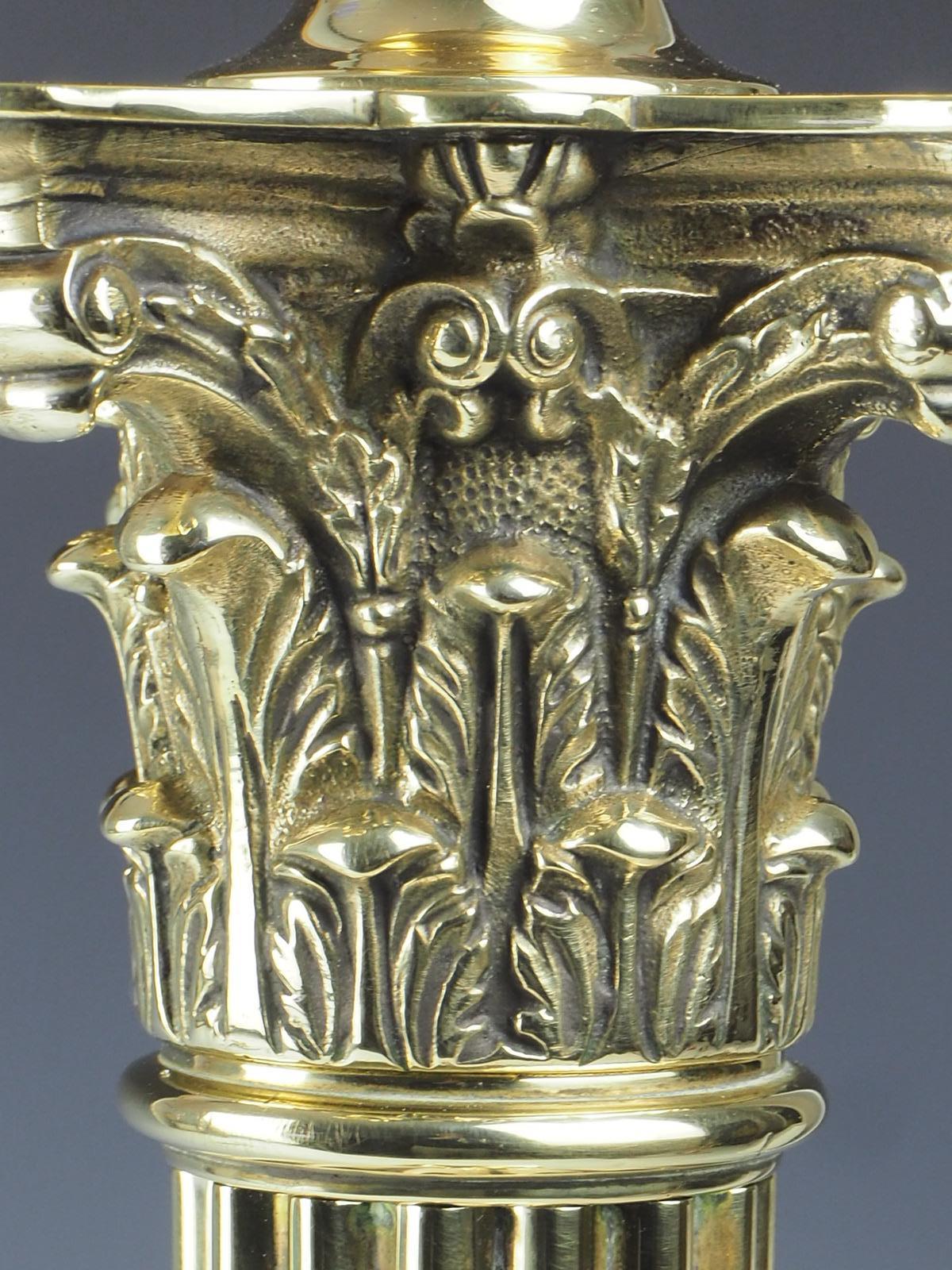Exquisite Large Brass Corinthian Antique Table Lamp For Sale 3