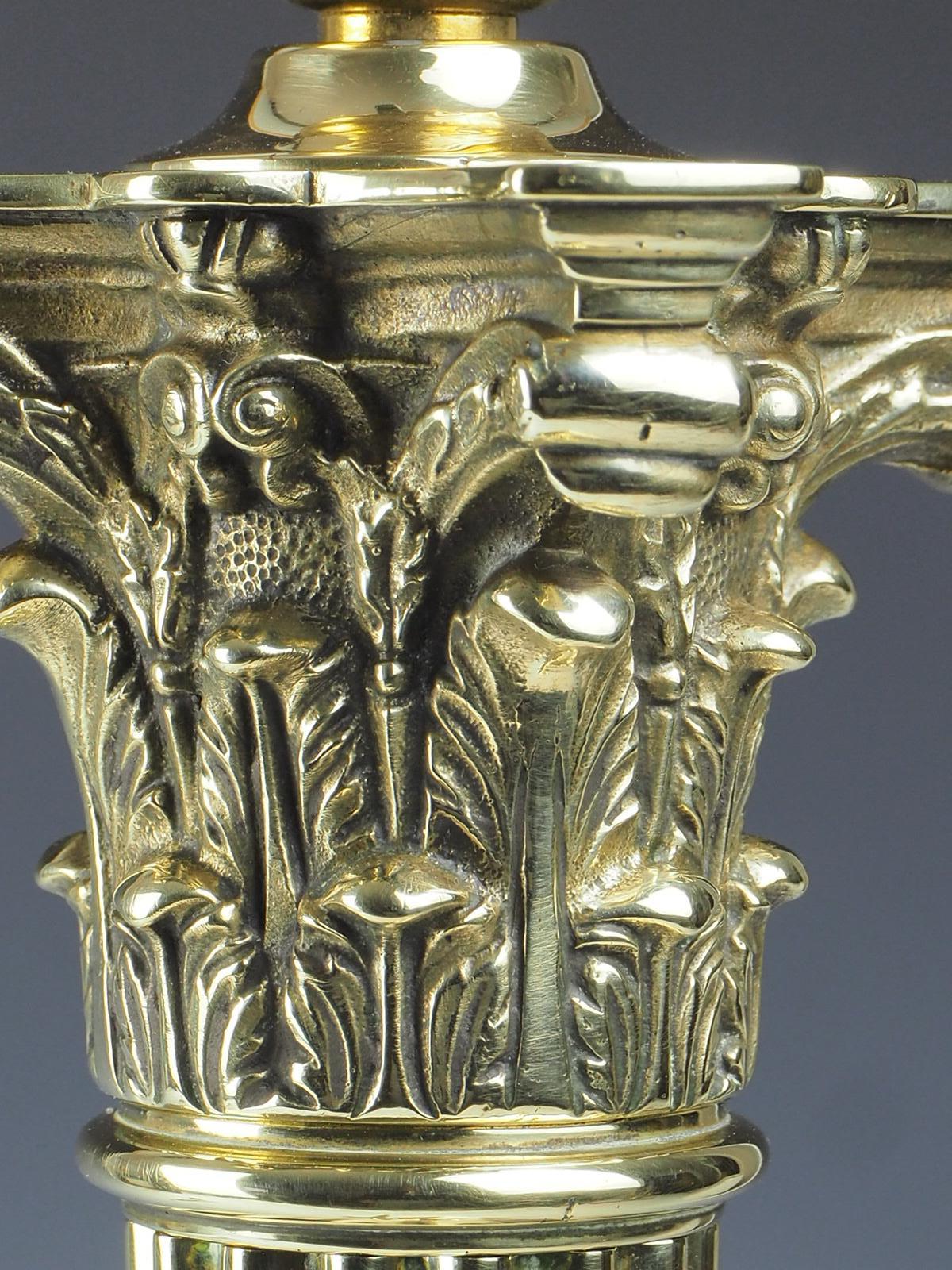 Exquisite Large Brass Corinthian Antique Table Lamp For Sale 4