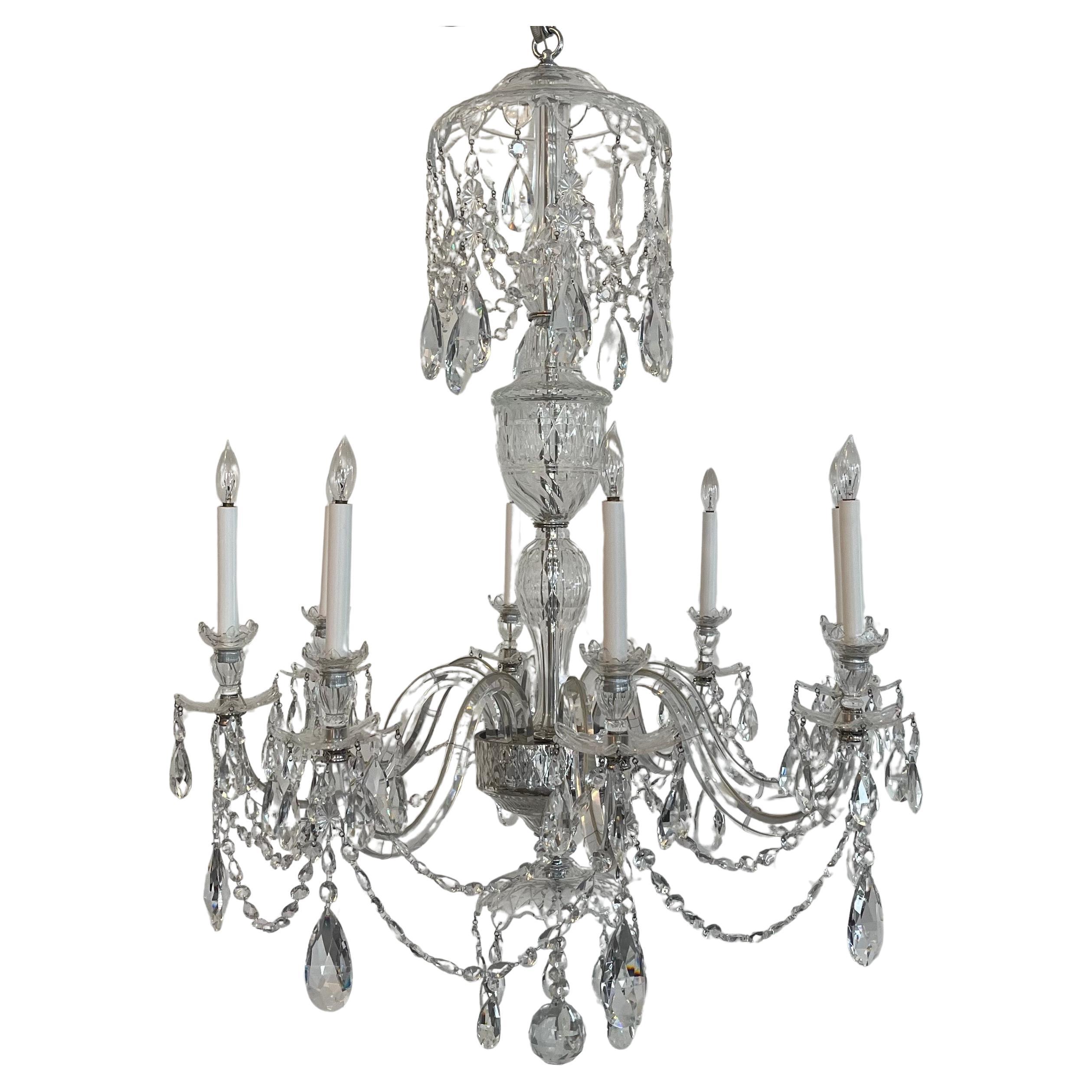 Exquisite Large English Georgian Crystal Swag 8 Light Chandelier    For Sale