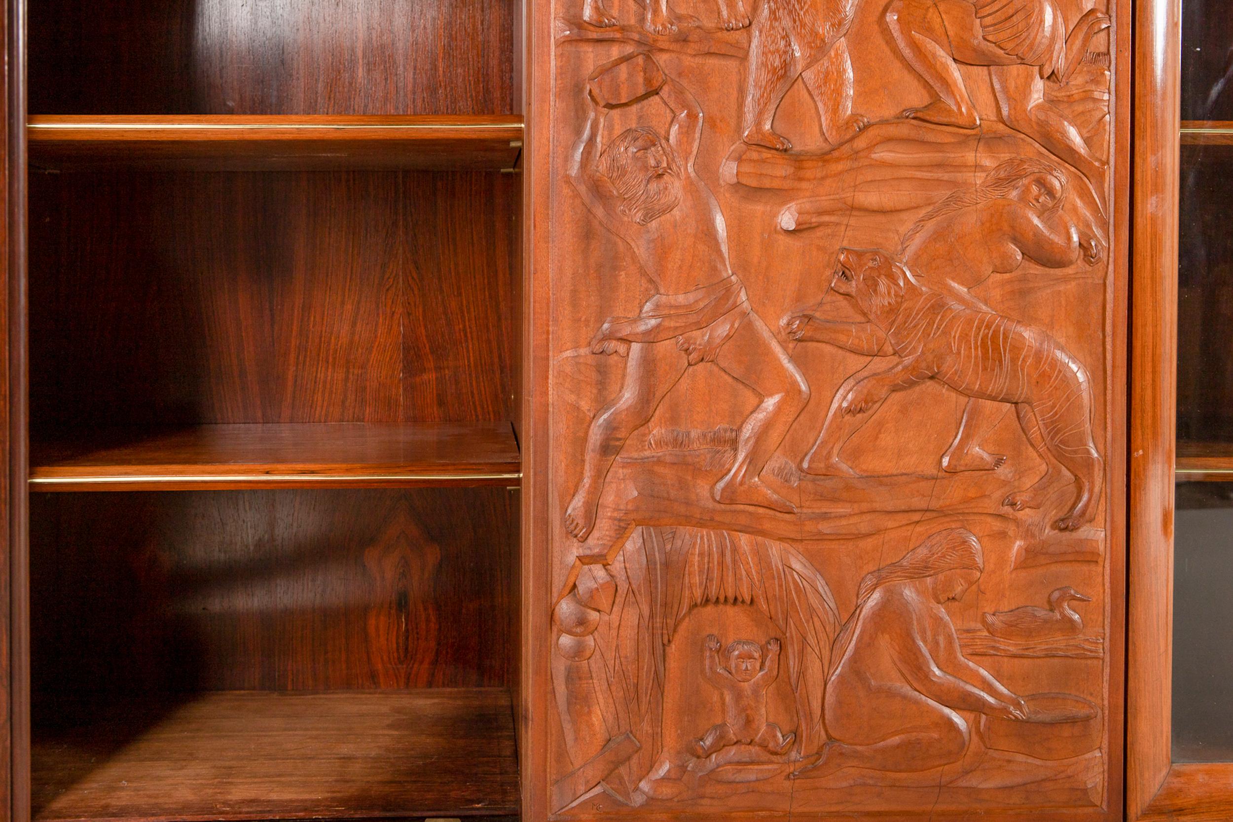 Exquisite Large Italian Carved Walnut and Rosewood Display Cabinet For Sale 9