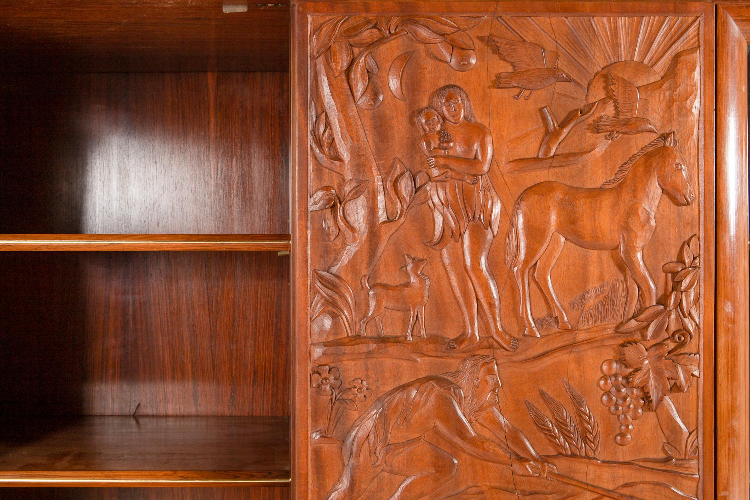 Exquisite Large Italian Carved Walnut and Rosewood Display Cabinet For Sale 10