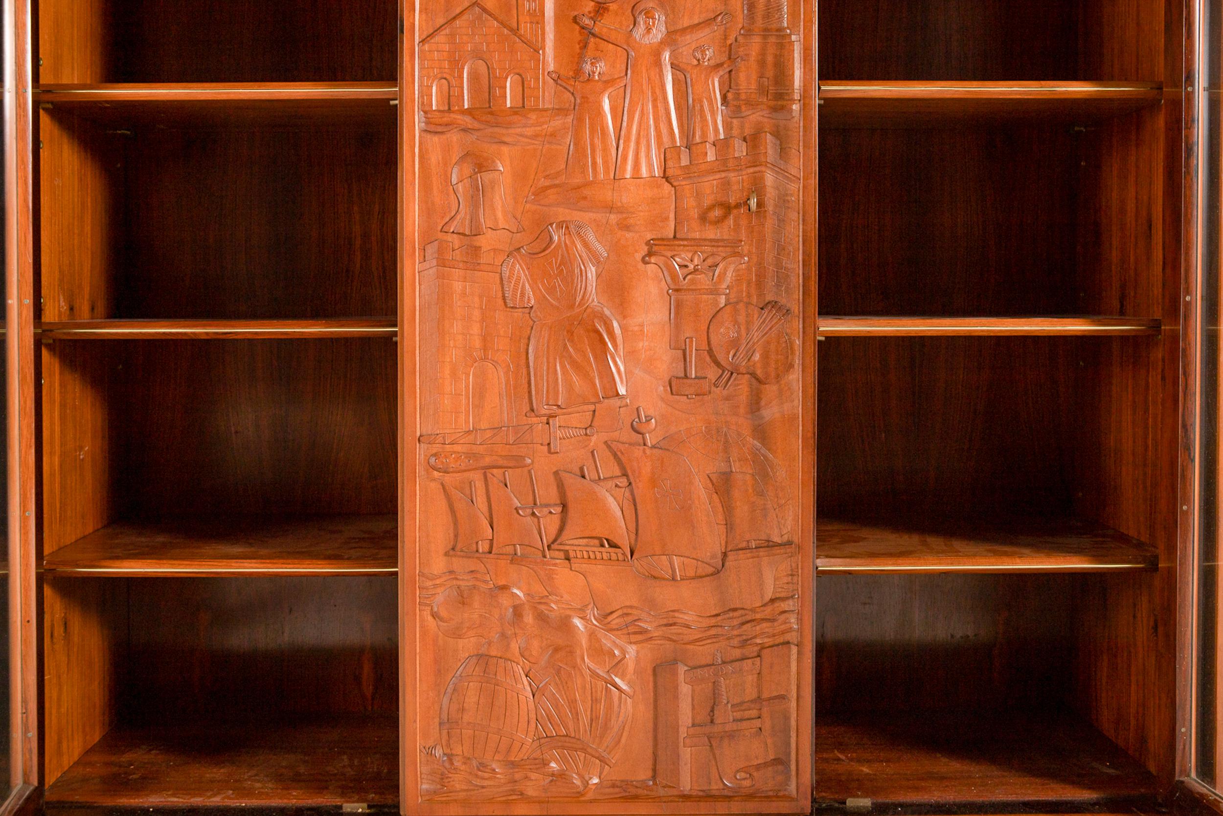 Exquisite Large Italian Carved Walnut and Rosewood Display Cabinet For Sale 11