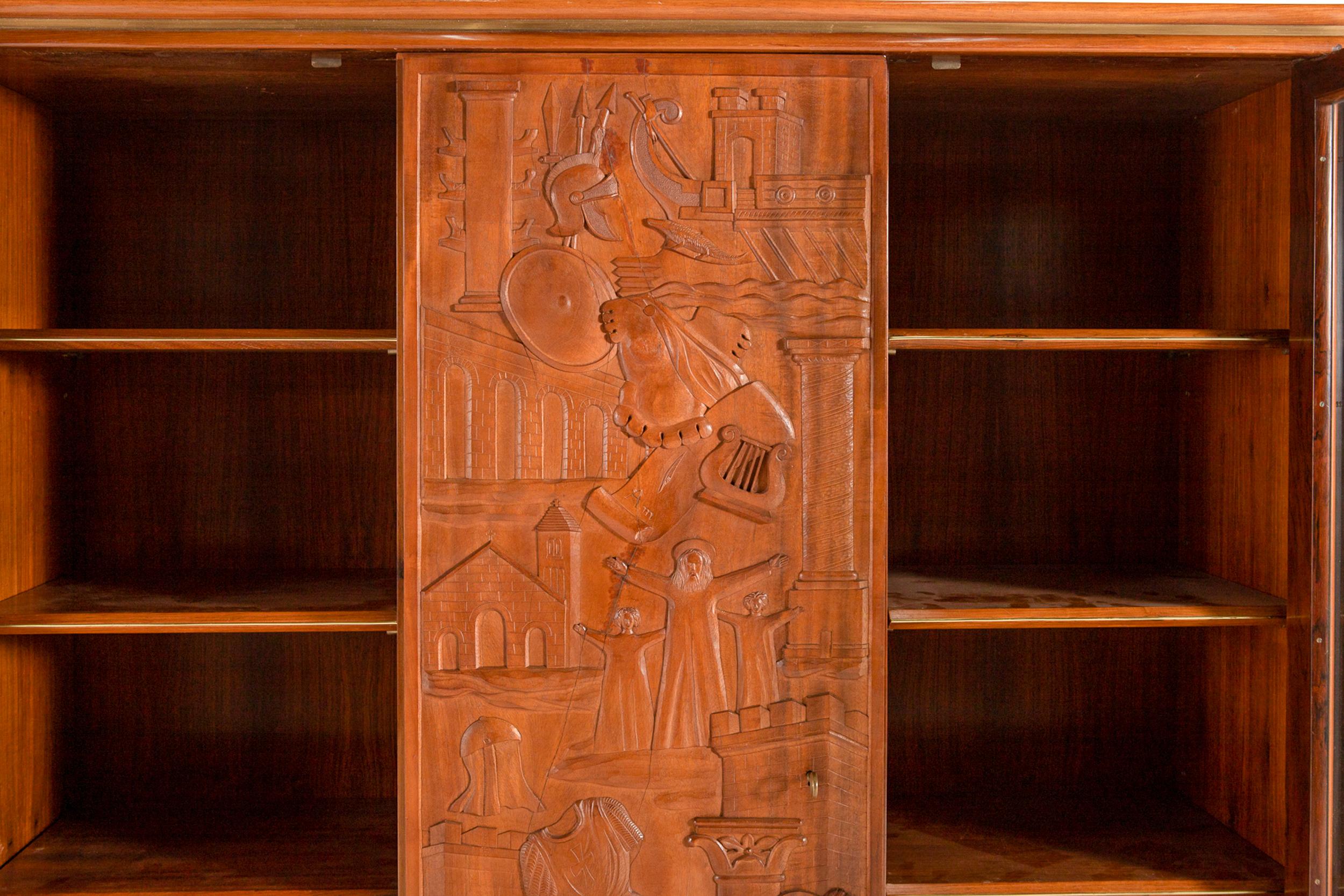 Exquisite Large Italian Carved Walnut and Rosewood Display Cabinet For Sale 12