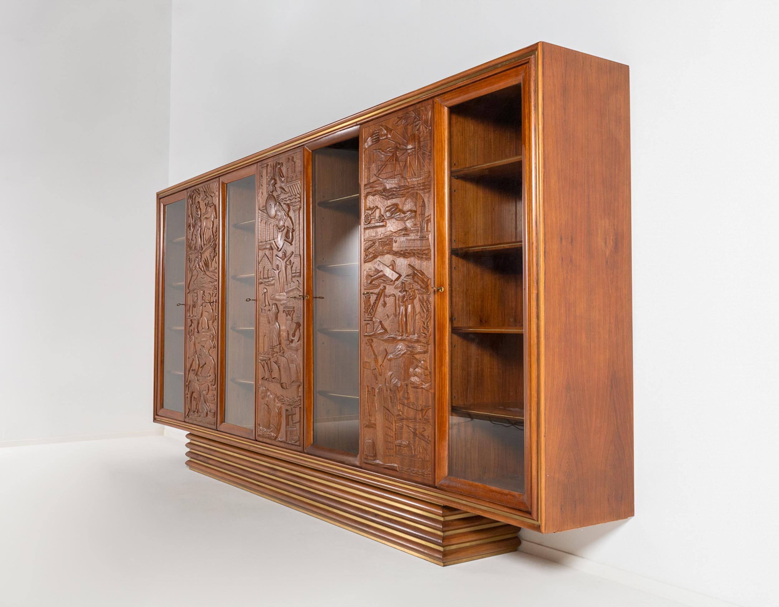 Exquisite Large Italian Carved Walnut and Rosewood Display Cabinet For Sale 13