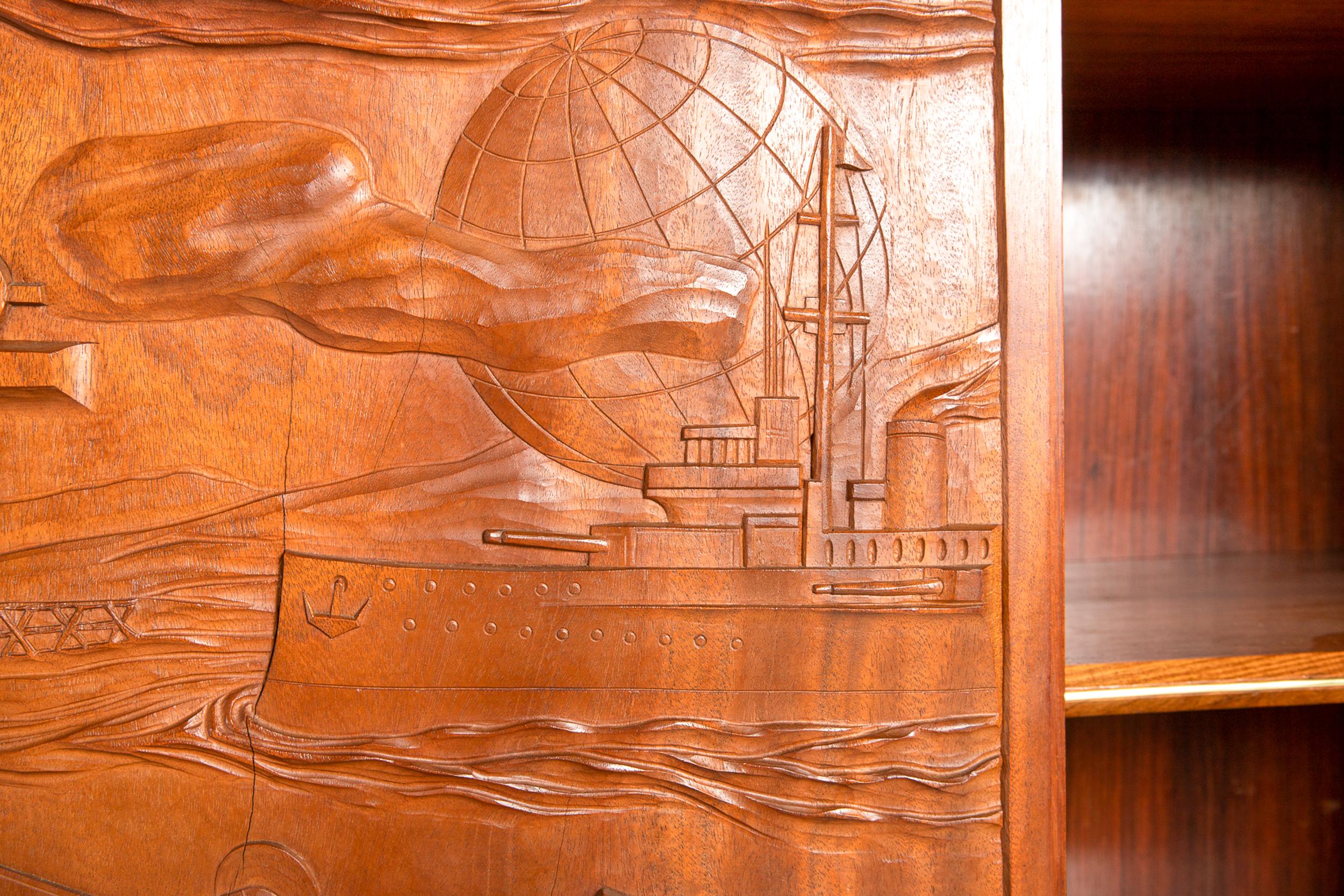 Glass Exquisite Large Italian Carved Walnut and Rosewood Display Cabinet For Sale