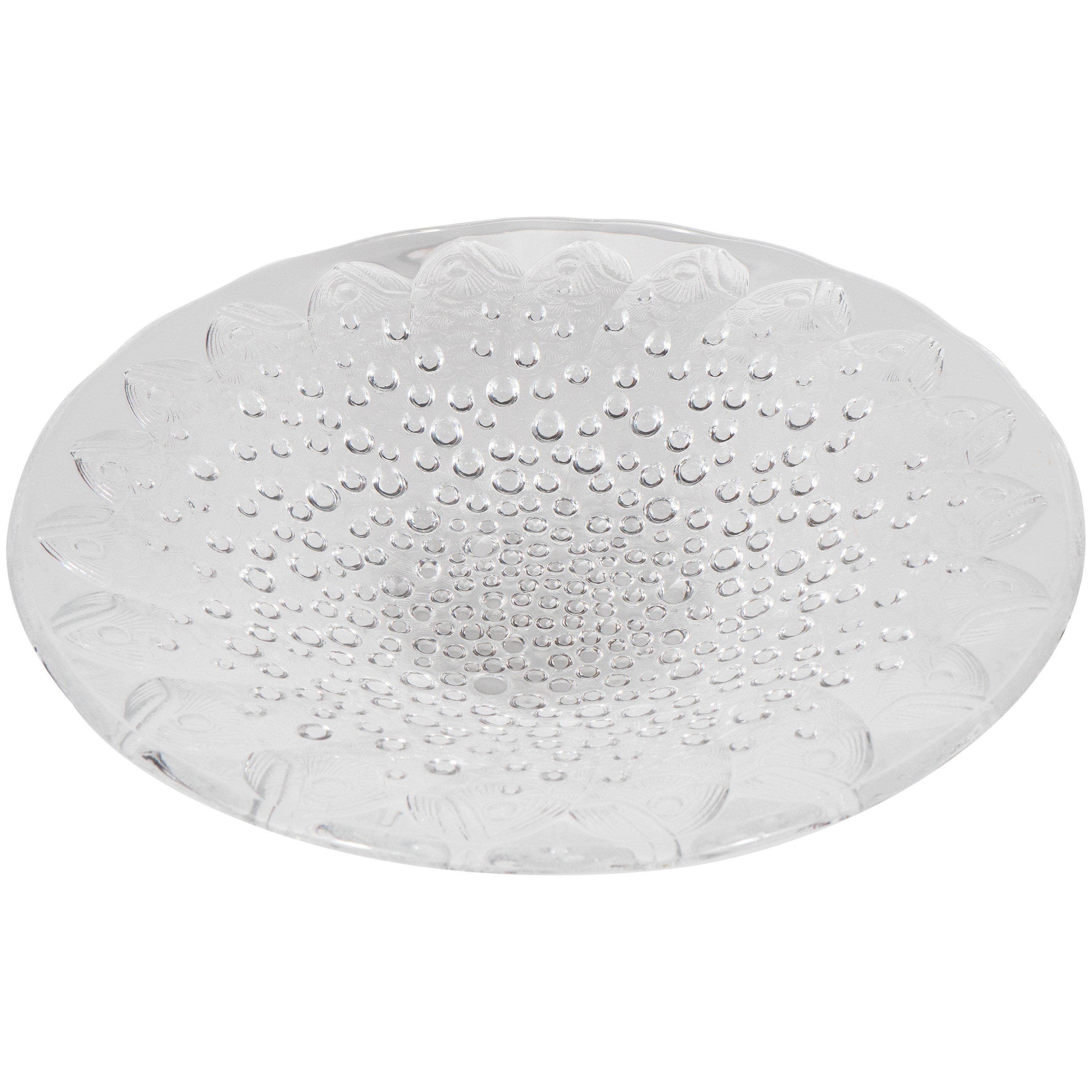 Centre de table Art Déco Revival en cristal translucide avec motif de poisson par Lalique