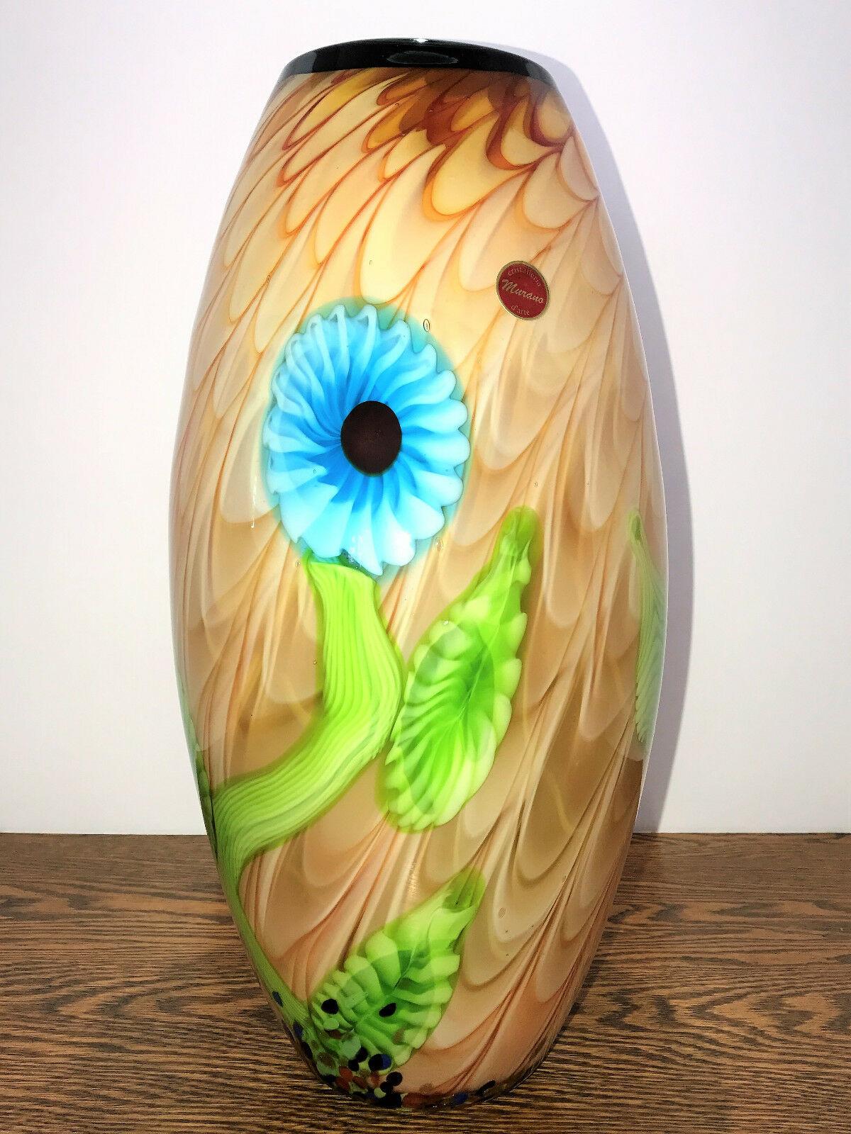 Italian Exquisite Large Murano Floral Luxury Art Glass Vase Estate Find For Sale