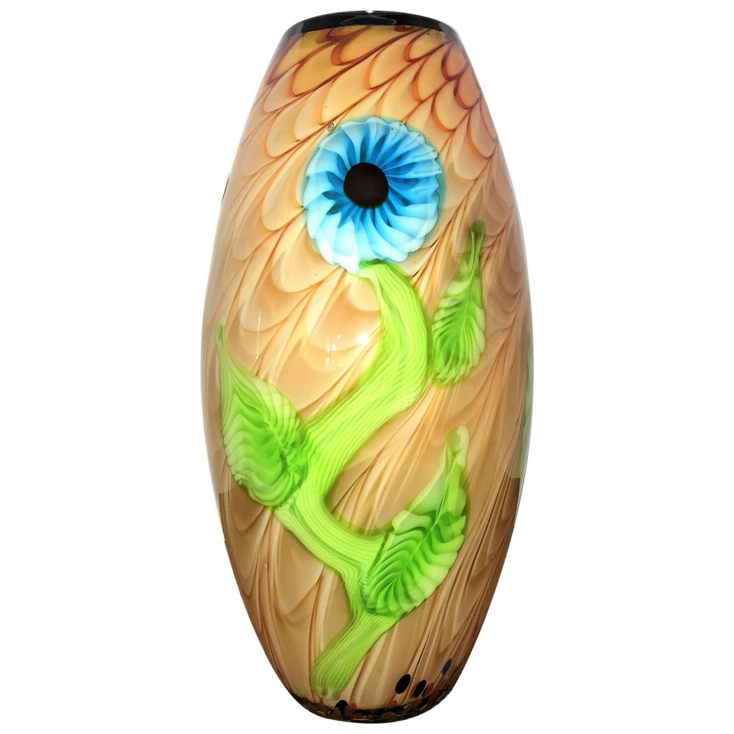 Exquisite große Murano Floral Luxury Art Glass Vase Estate Find im Angebot