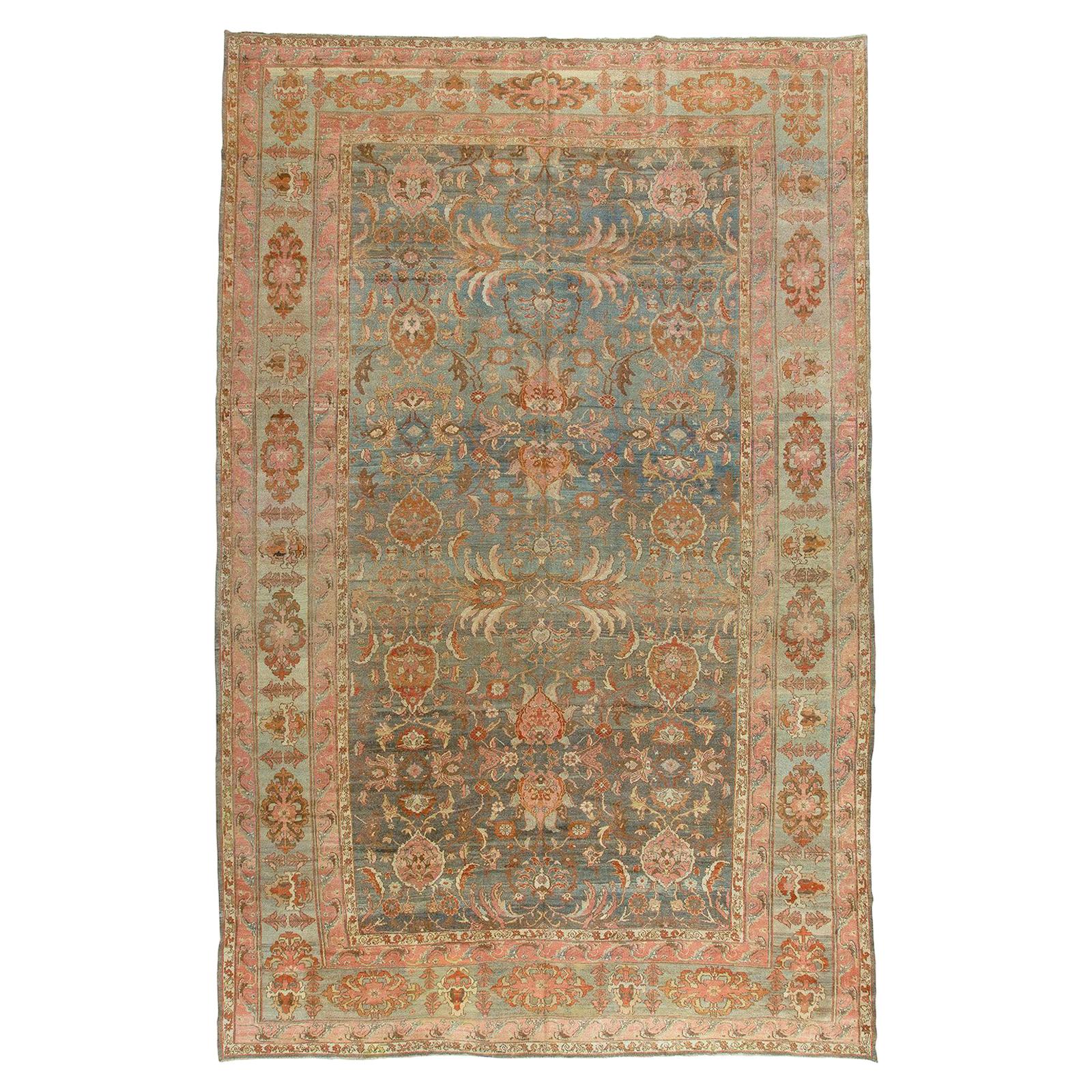 Exquisite Large Sea Foam Pink Accent Antique Persian Malayer Rug For Sale
