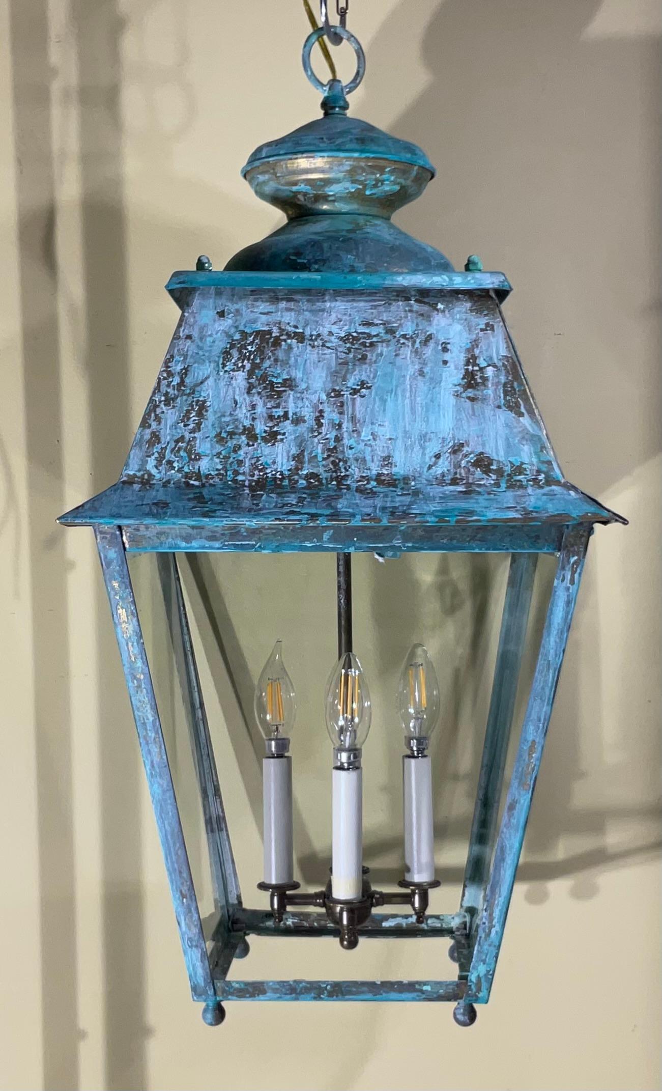 Exquisite Large Vintage Solid Brass Hanging Lantern  15”x15”x29” For Sale 4