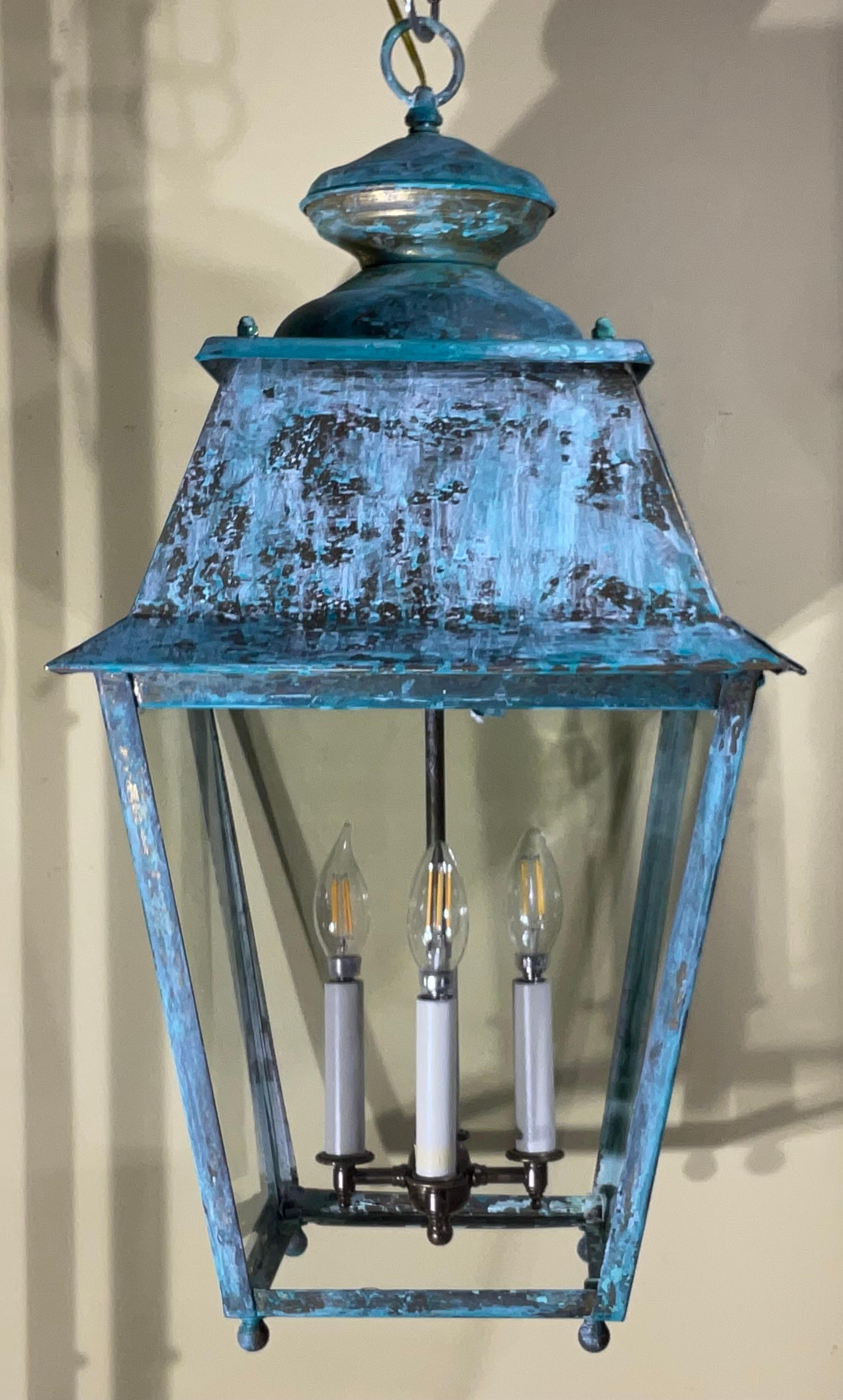 Exquisite Large Vintage Solid Brass Hanging Lantern  15”x15”x29” For Sale 5
