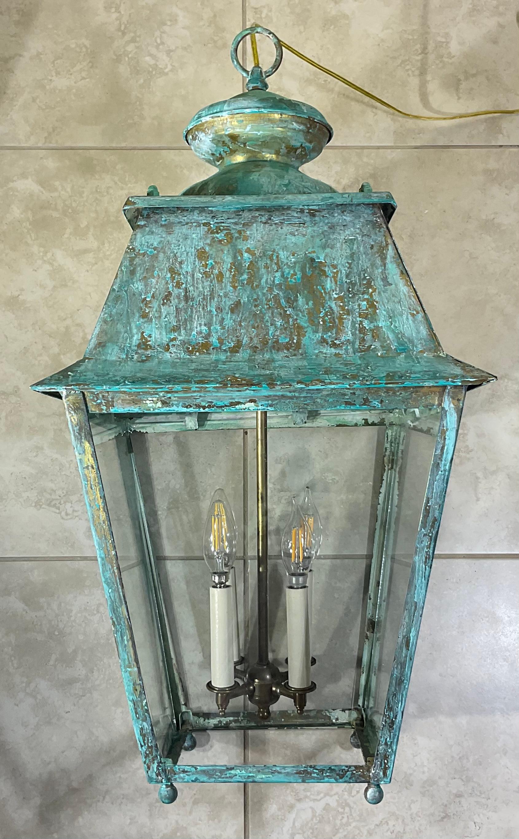 Exquisite Large Vintage Solid Brass Hanging Lantern  15”x15”x29” For Sale 8