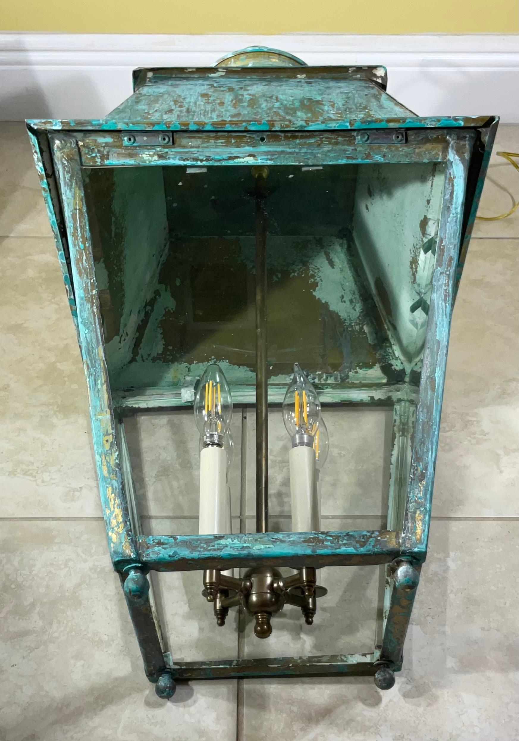 Exquisite Large Vintage Solid Brass Hanging Lantern  15”x15”x29” For Sale 9