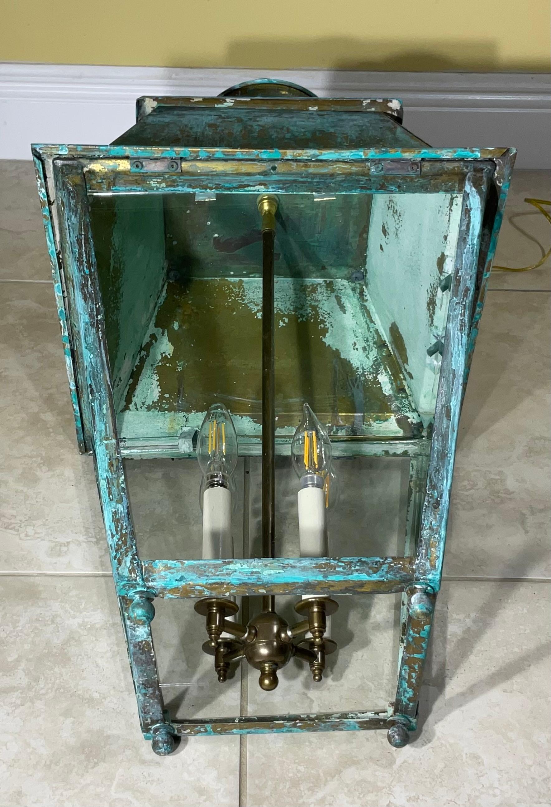 Exquisite Large Vintage Solid Brass Hanging Lantern  15”x15”x29” For Sale 10