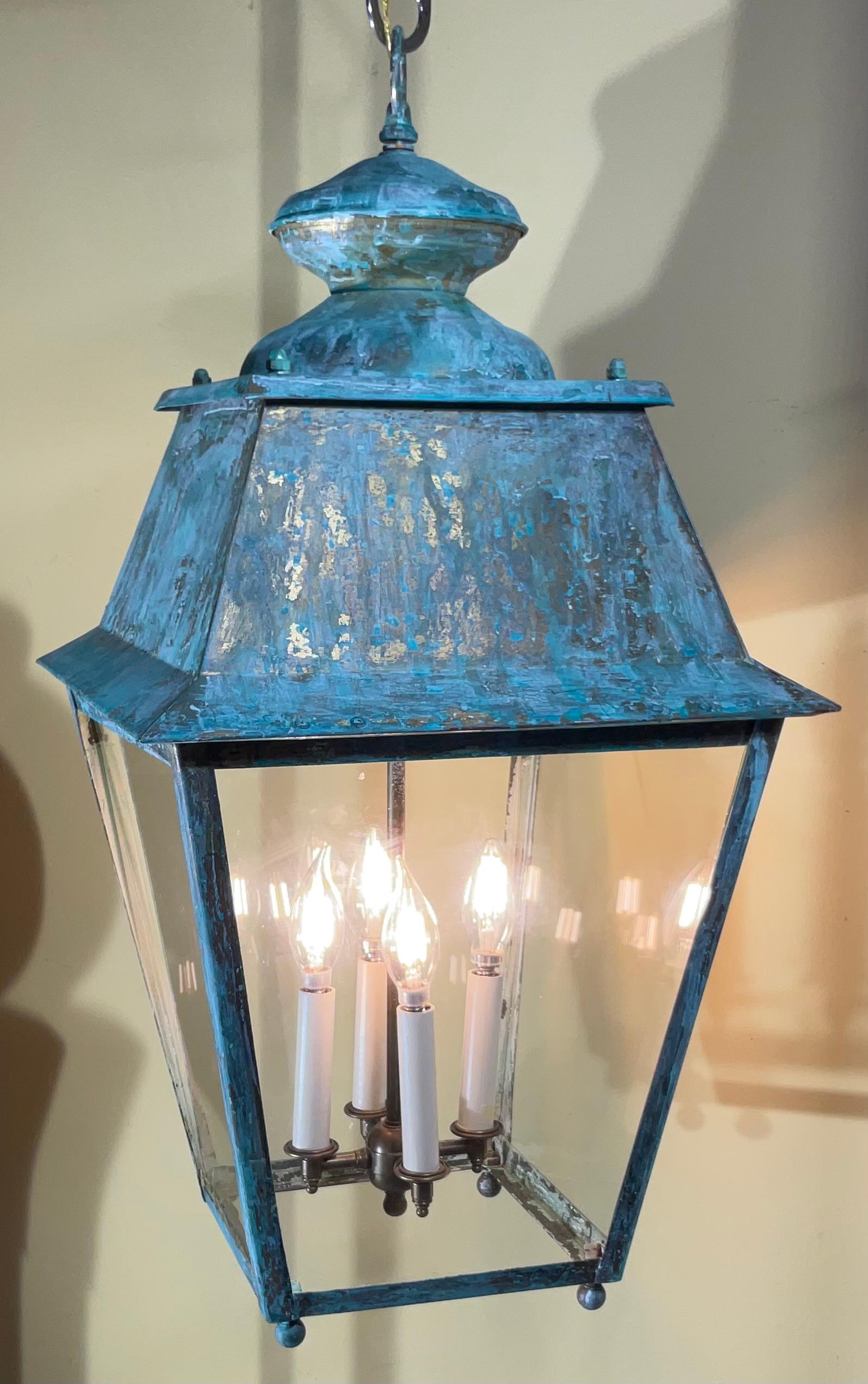 Exquisite Large Vintage Solid Brass Hanging Lantern  15”x15”x29” For Sale 1