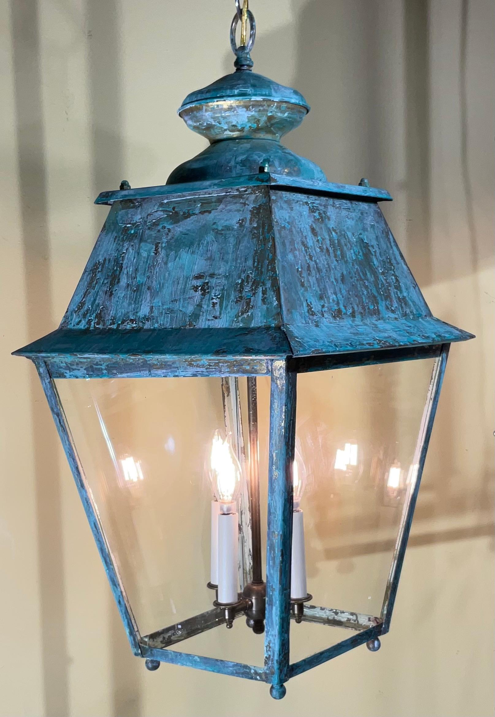 Exquisite Large Vintage Solid Brass Hanging Lantern  15”x15”x29” For Sale 2