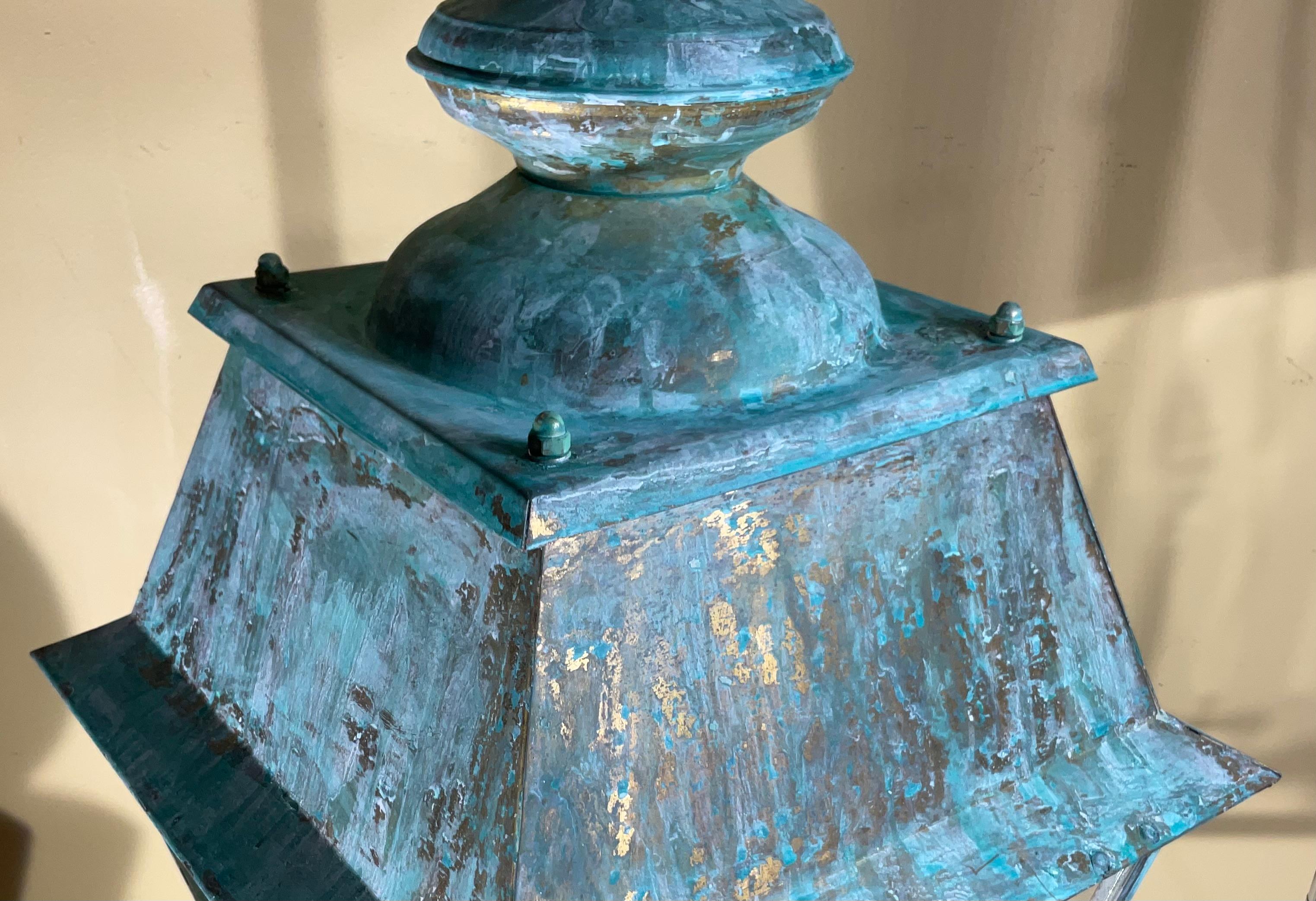 Exquisite Large Vintage Solid Brass Hanging Lantern  15”x15”x29” For Sale 3