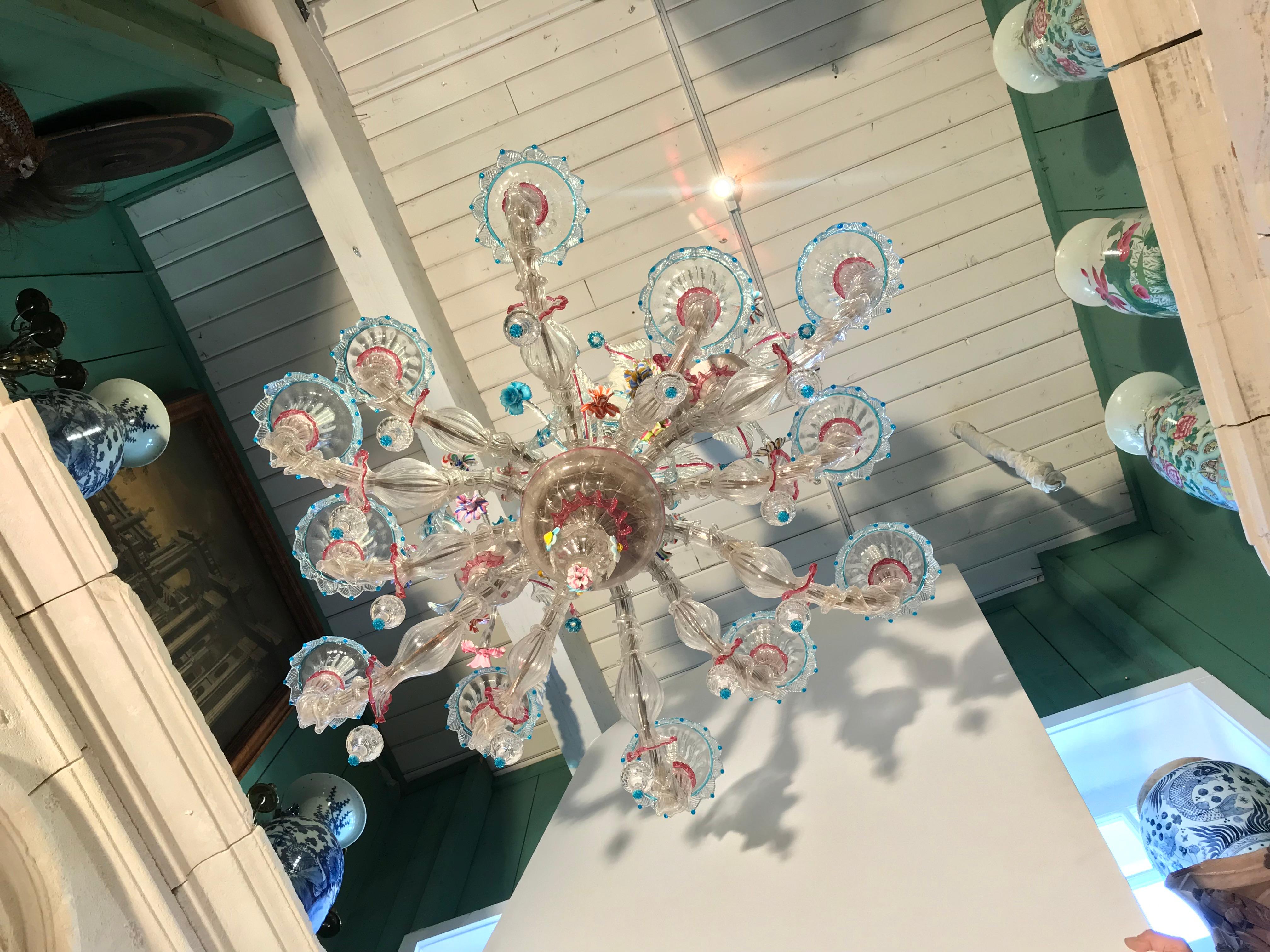 18th C. Venetian Murano Glass Chandelier Ceiling Light antique Hanging pendant In Good Condition In West Hollywood, CA