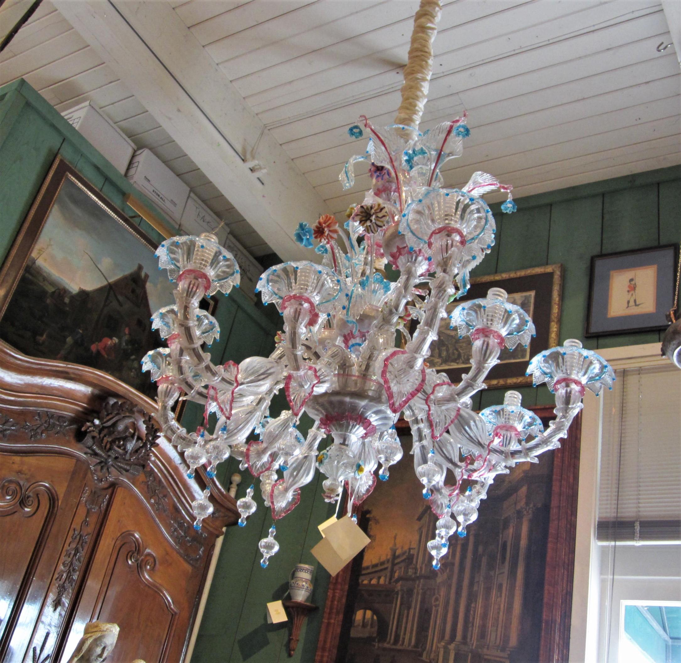 18th Century and Earlier 18th C. Venetian Murano Glass Chandelier Ceiling Light antique Hanging pendant