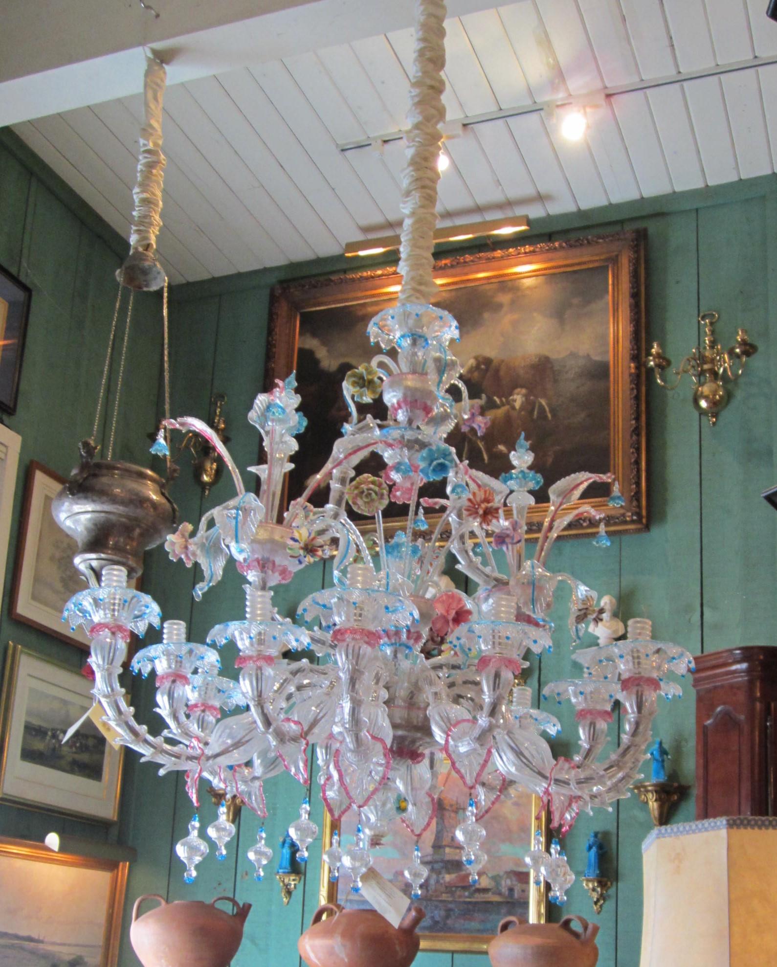 18th C. Venetian Murano Glass Chandelier Ceiling Light antique Hanging pendant 3