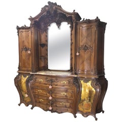 Exquisite Late 19th Century Louis XV Hand-Carved Walnut and Marble Sideboard