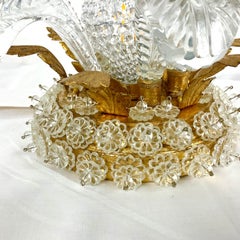 Exquisite Lead Crystal and Gold Leaf Flush Mount Fixture