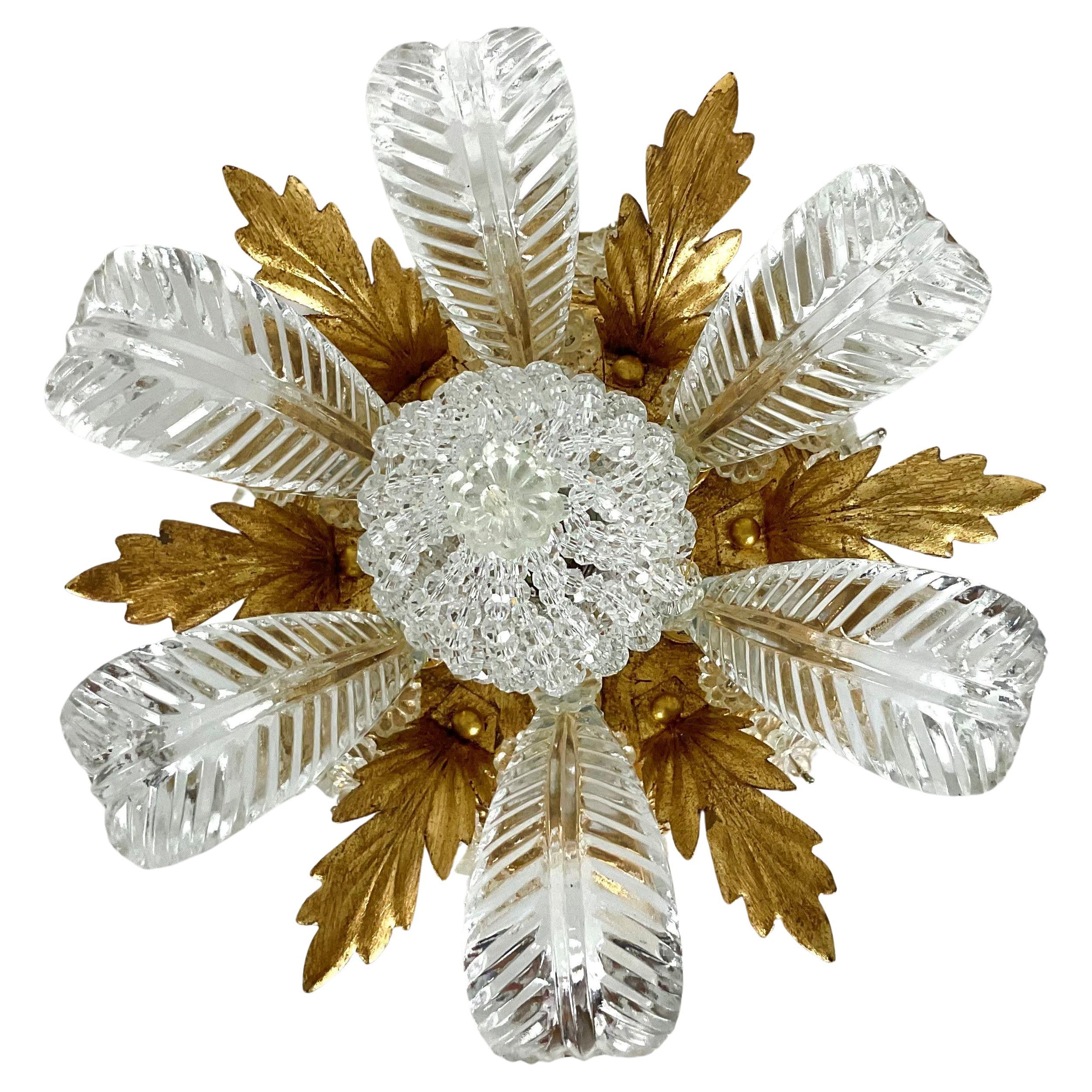 Exquisite Flush Mount-Leuchte aus Bleikristall und Blattgold