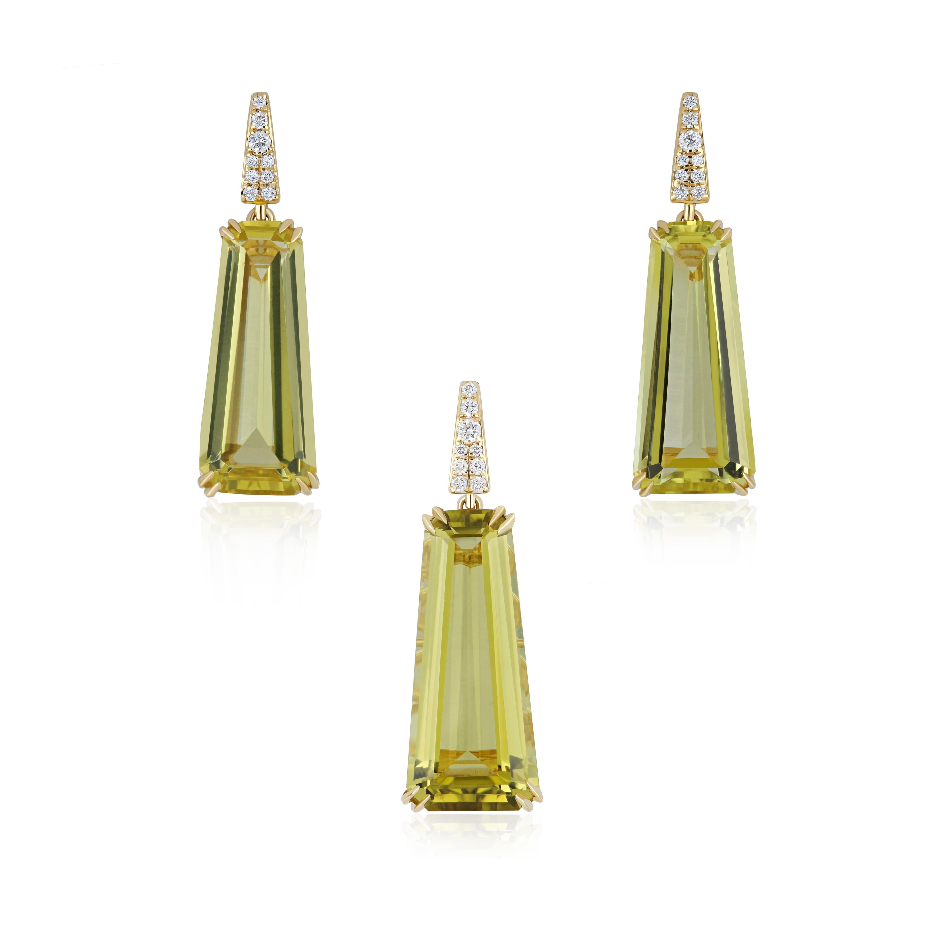 Exquisite Lemon Quartz & Diamond Studded Pedant & Earrings Set in 18 K Gold For Sale 6