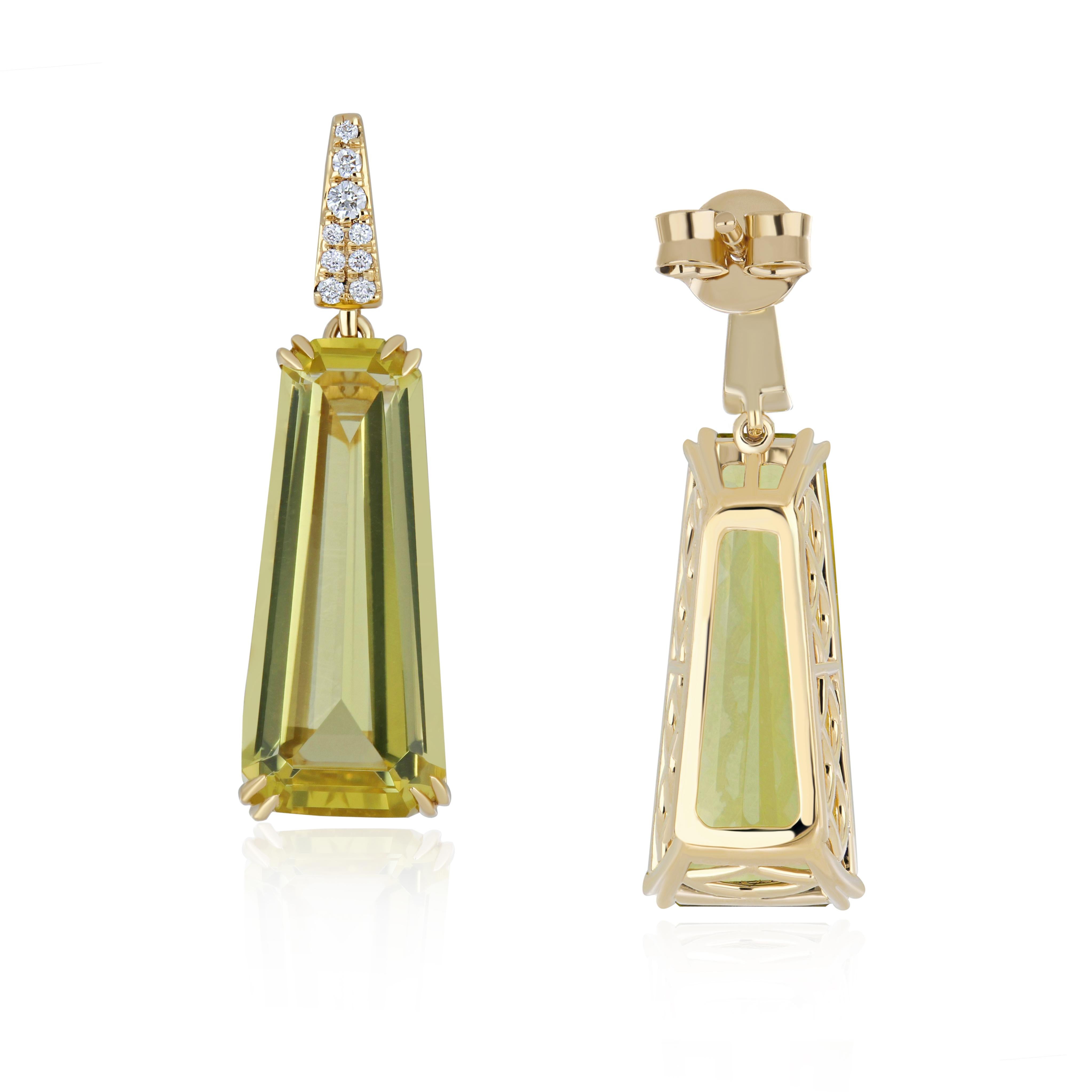 Exquisite Lemon Quartz & Diamond Studded Pedant & Earrings Set in 18 K Gold For Sale 2