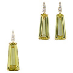Exquisite Lemon Quartz & Diamond Studded Pedant & Earrings Set in 18 K Gold