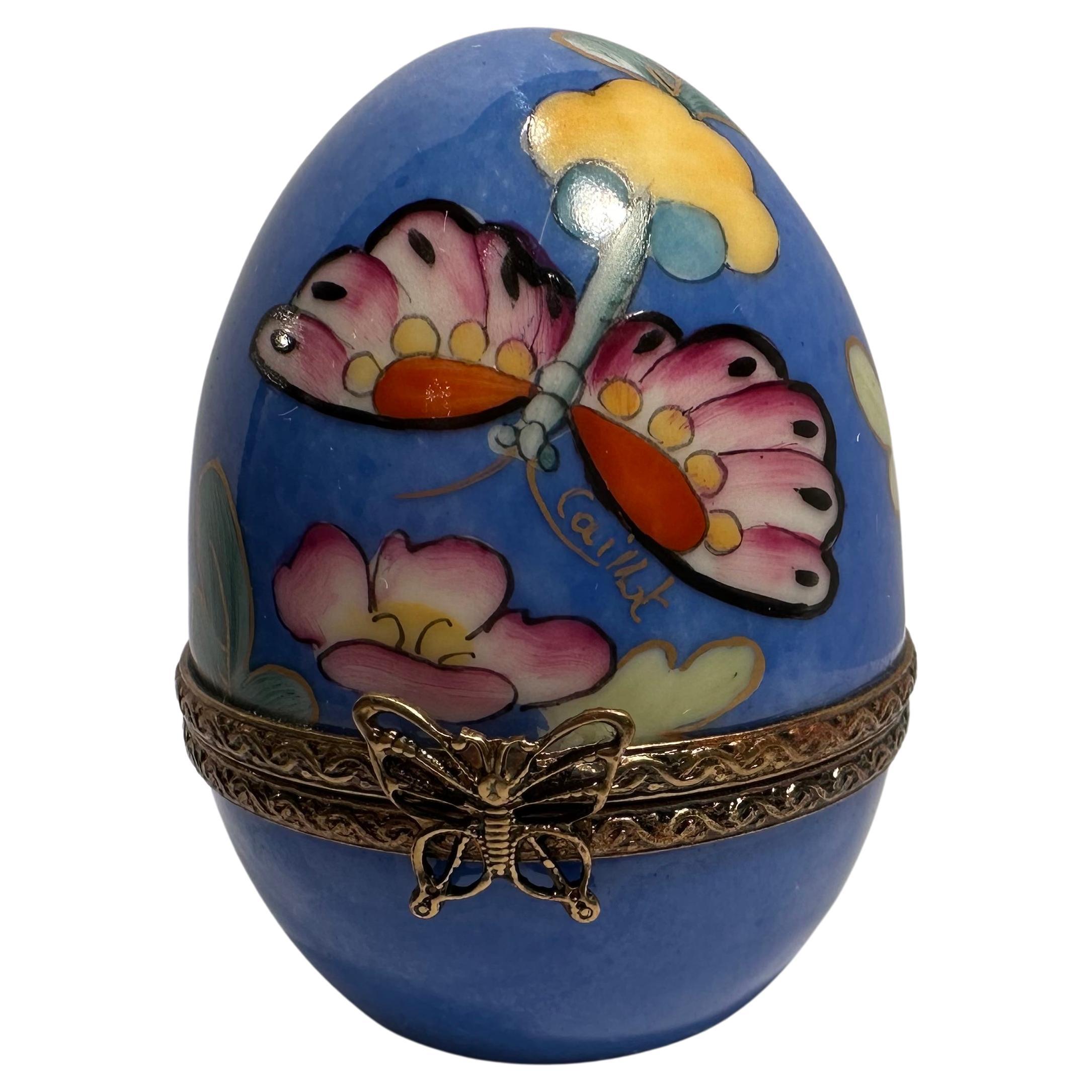 French Exquisite Limoges France Polychrome Porcelain Egg with Perfume Bottle Inside For Sale